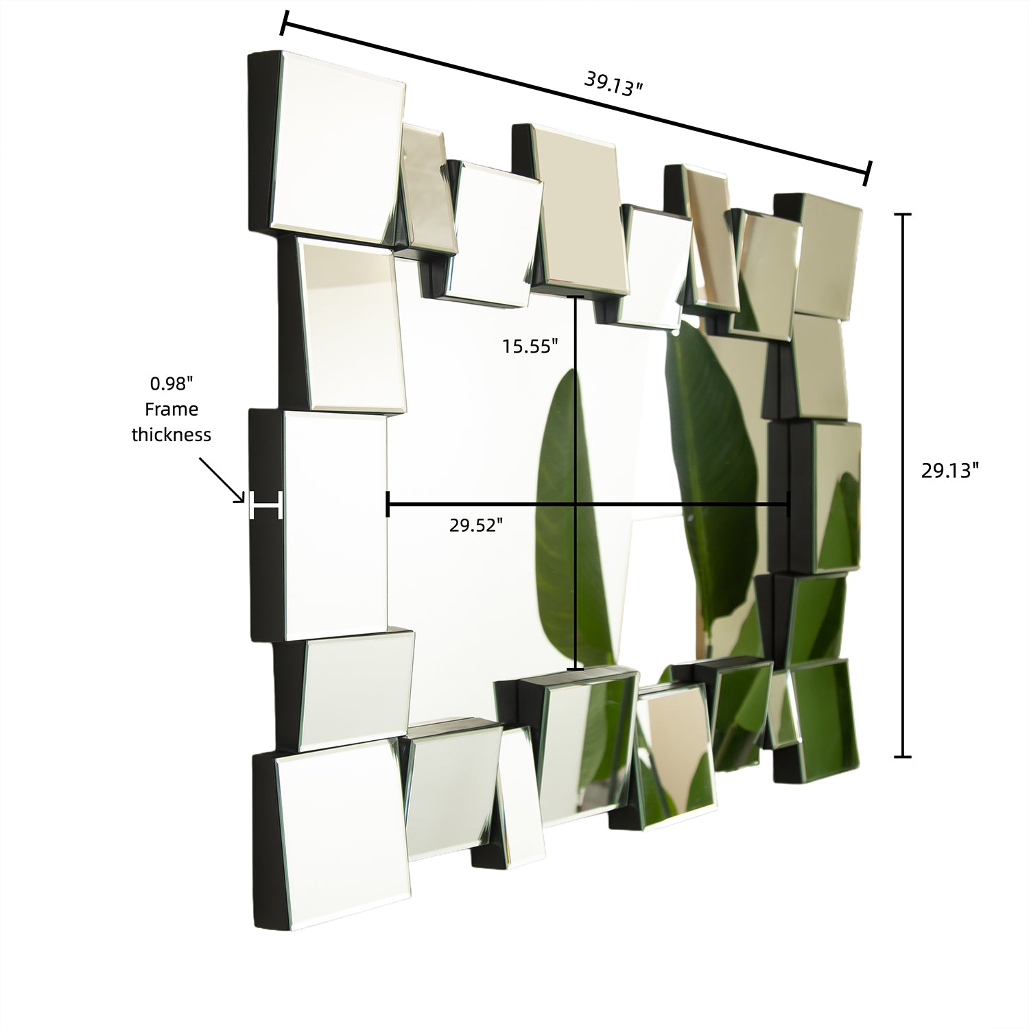 30 in. Geometric Square-Spliced PU Wall Mirror, Modern Decorative Accent Mirror, Horizontal or Vertical for Living Room, Bedroom & Entryway