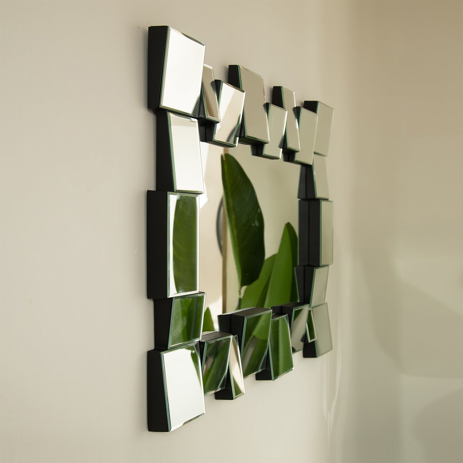 30 in. Geometric Square-Spliced PU Wall Mirror, Modern Decorative Accent Mirror, Horizontal or Vertical for Living Room, Bedroom & Entryway