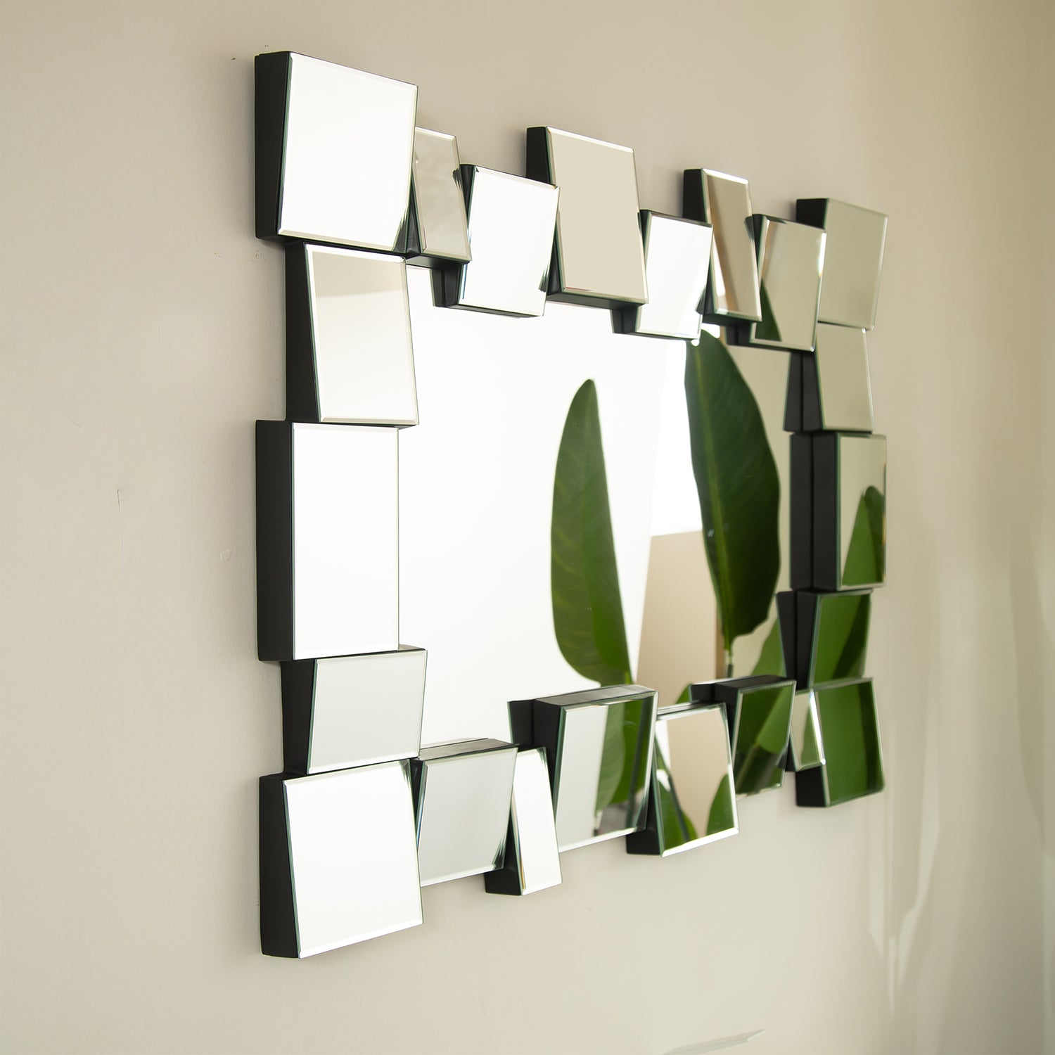 30 in. Geometric Square-Spliced PU Wall Mirror, Modern Decorative Accent Mirror, Horizontal or Vertical for Living Room, Bedroom & Entryway