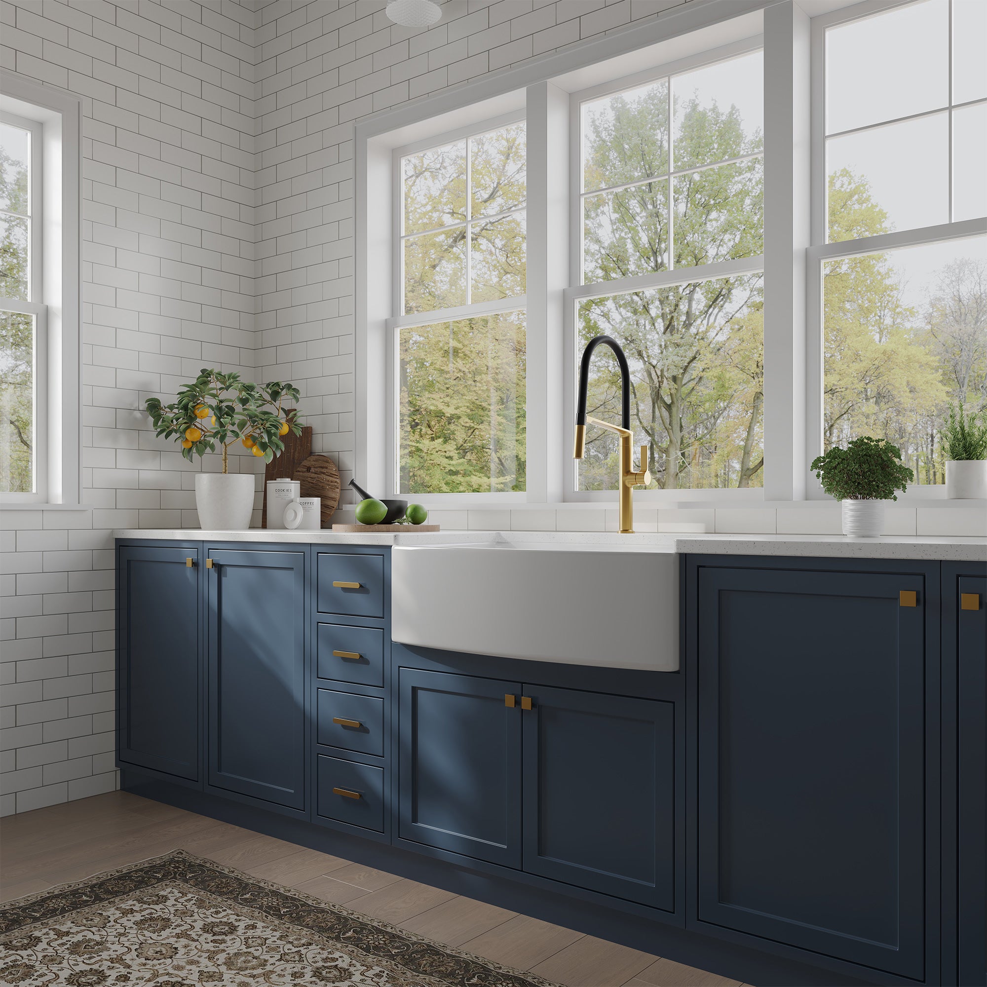 Fireclay Farmhouse Arch-Edge Apron-Front Single Bowl Kitchen Sink