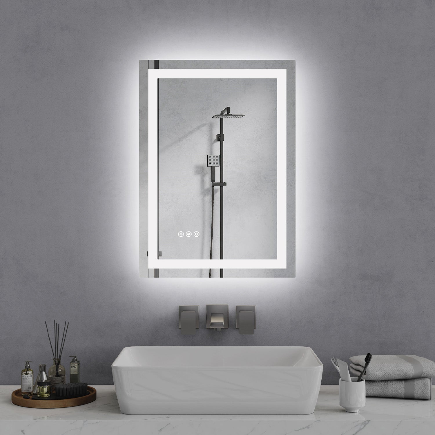 Front and Backlit LED Bathroom Mirror with Anti-Fog, 3 Color Temperatures, Stepless Dimming, Memory, Tempered Glass and IP44 Waterproof