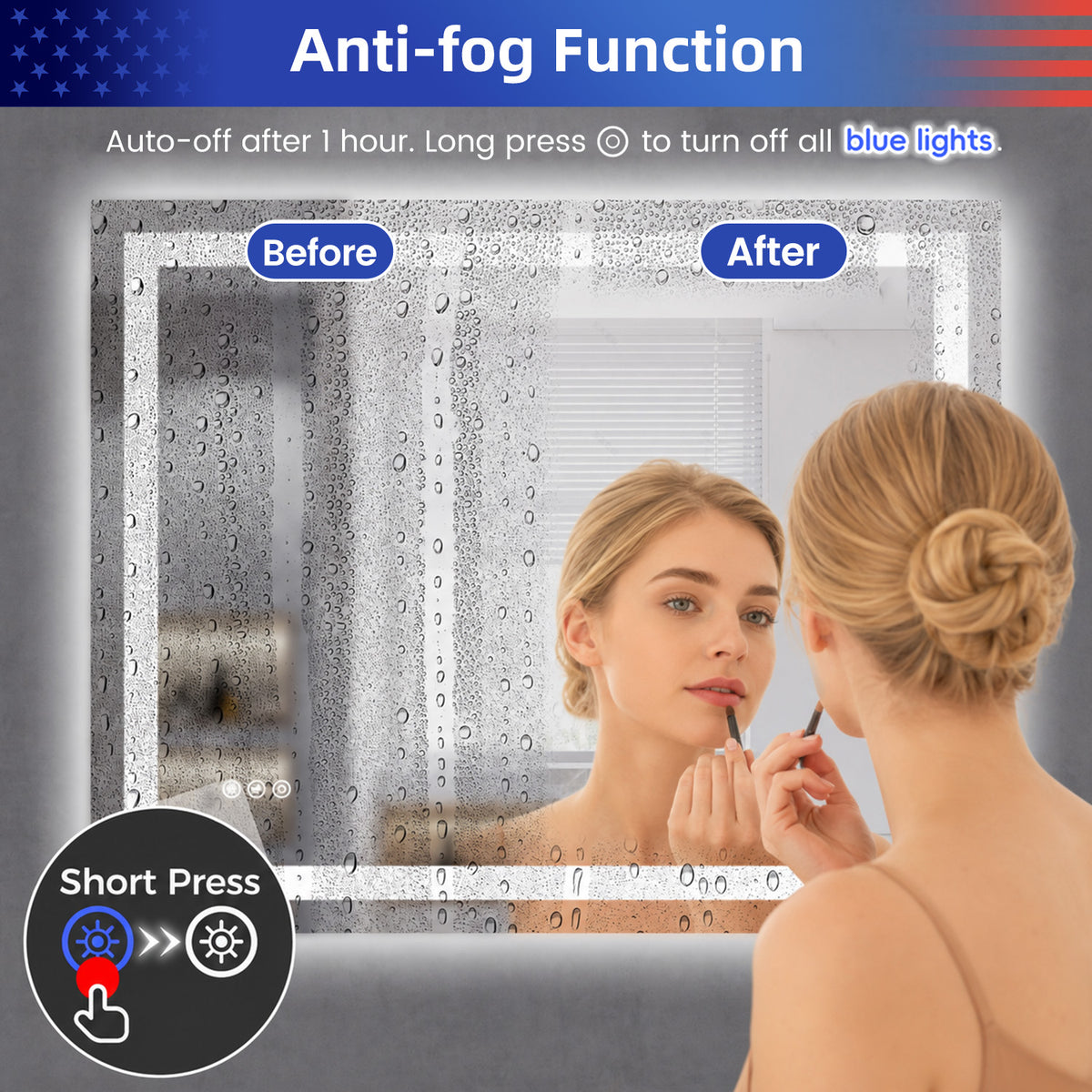 RAINLEX Front and Backlit LED Bathroom Mirror with Anti-Fog, 3 Color Temperatures