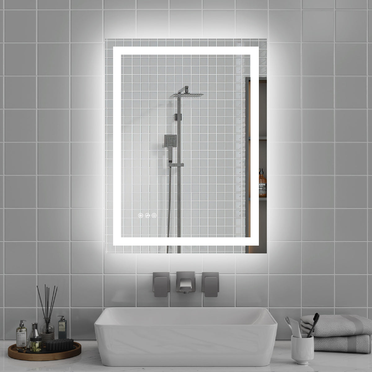 RAINLEX Front and Backlit LED Bathroom Mirror with Anti-Fog, 3 Color Temperatures