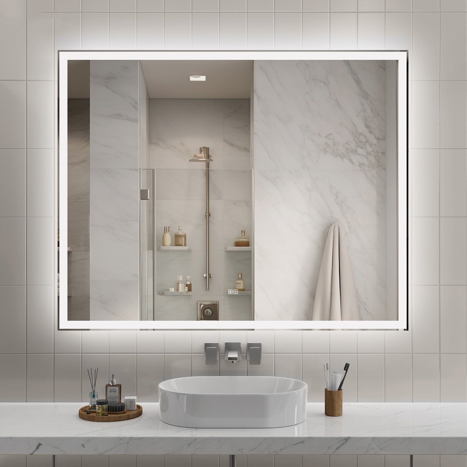 60 in. x 48 in. Front and Backlit LED Bathroom Mirror with Anti-Fog, 3 Color Temperatures, Stepless Dimming, Memory and IP44 Waterproof