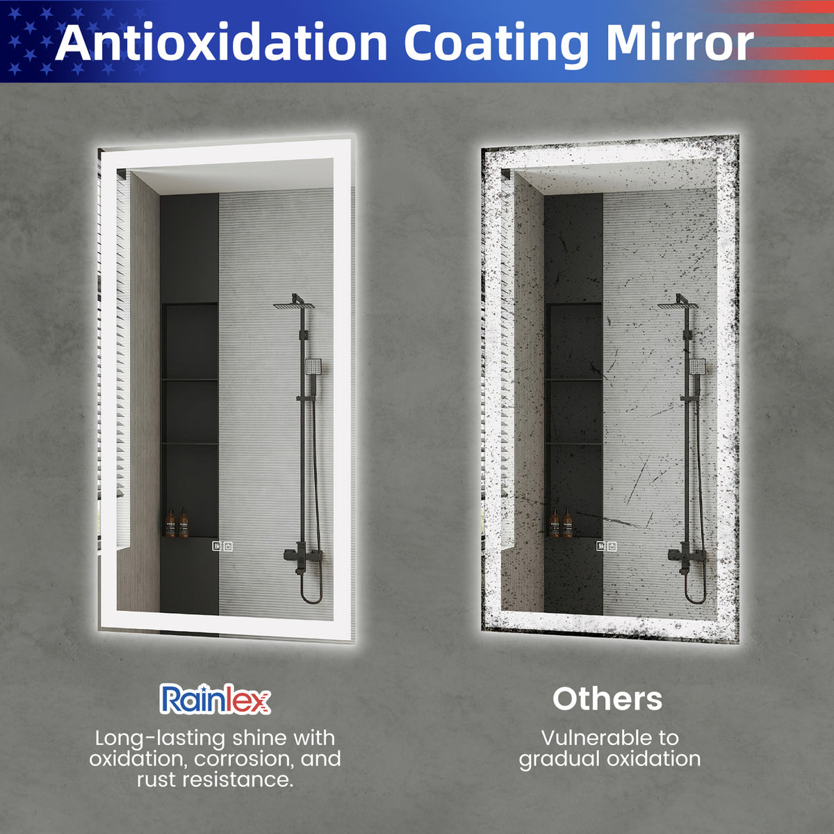 RAINLEX 72 in. x 36 in. Front and Backlit LED Bathroom Mirror with Anti-Fog