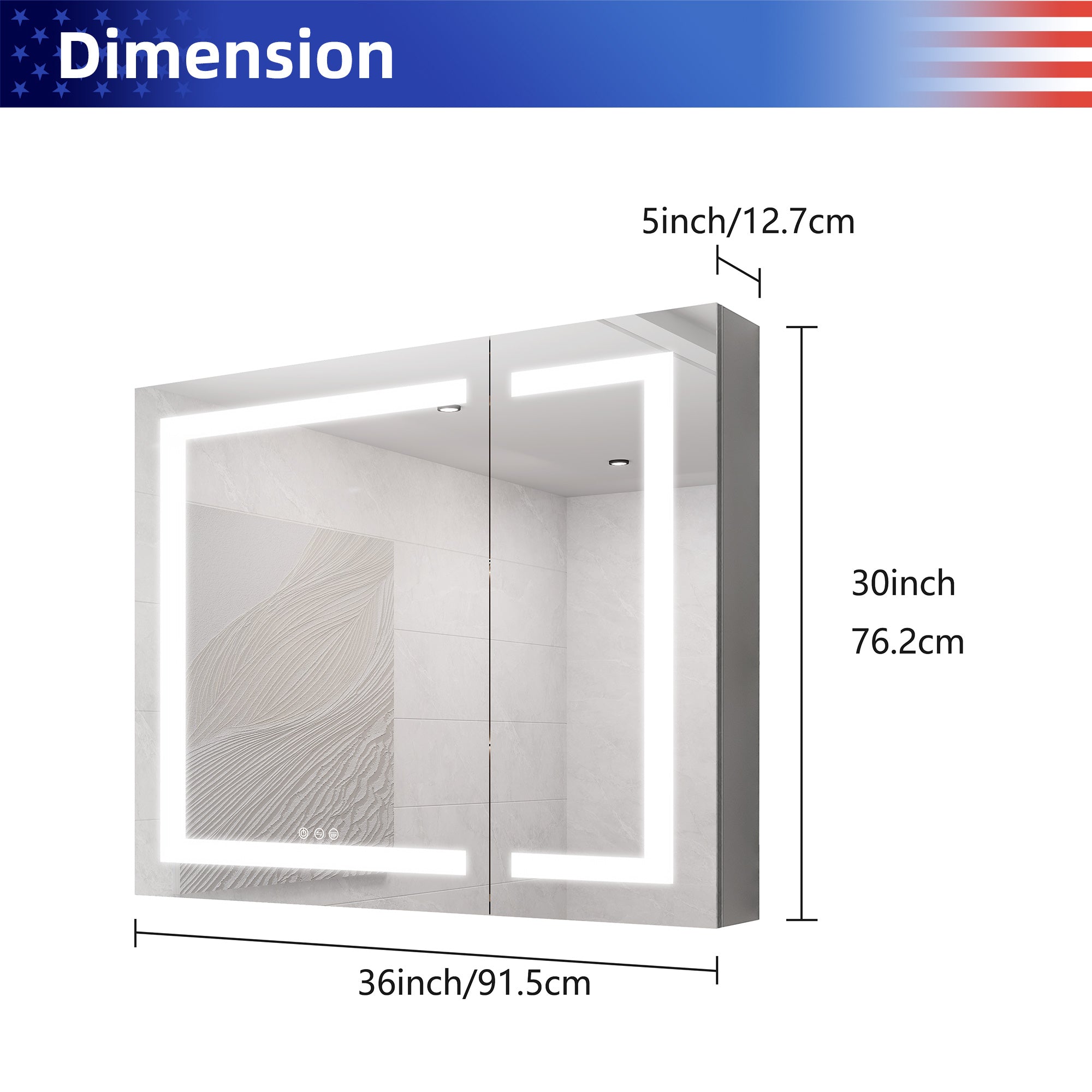 Armoire à pharmacie encastrée ou à montage en surface avec éclairage à DEL de 36 po de largeur x 30 po de hauteur, avec miroir antibuée et 3 tablettes réglables RX-MC03-3036