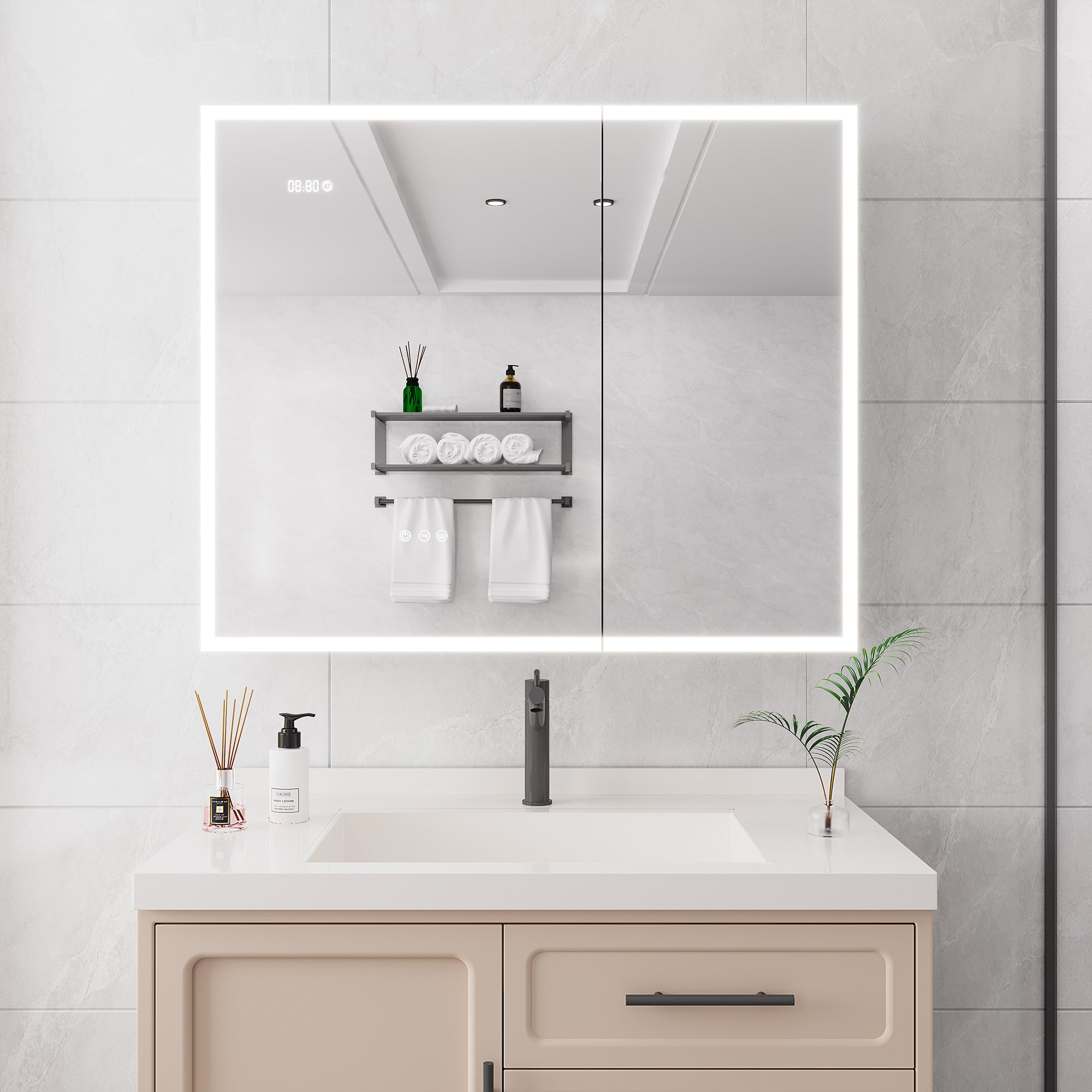 36" x 30" LED Surface-Mount Medicine Cabinet with Mirror and Defogger