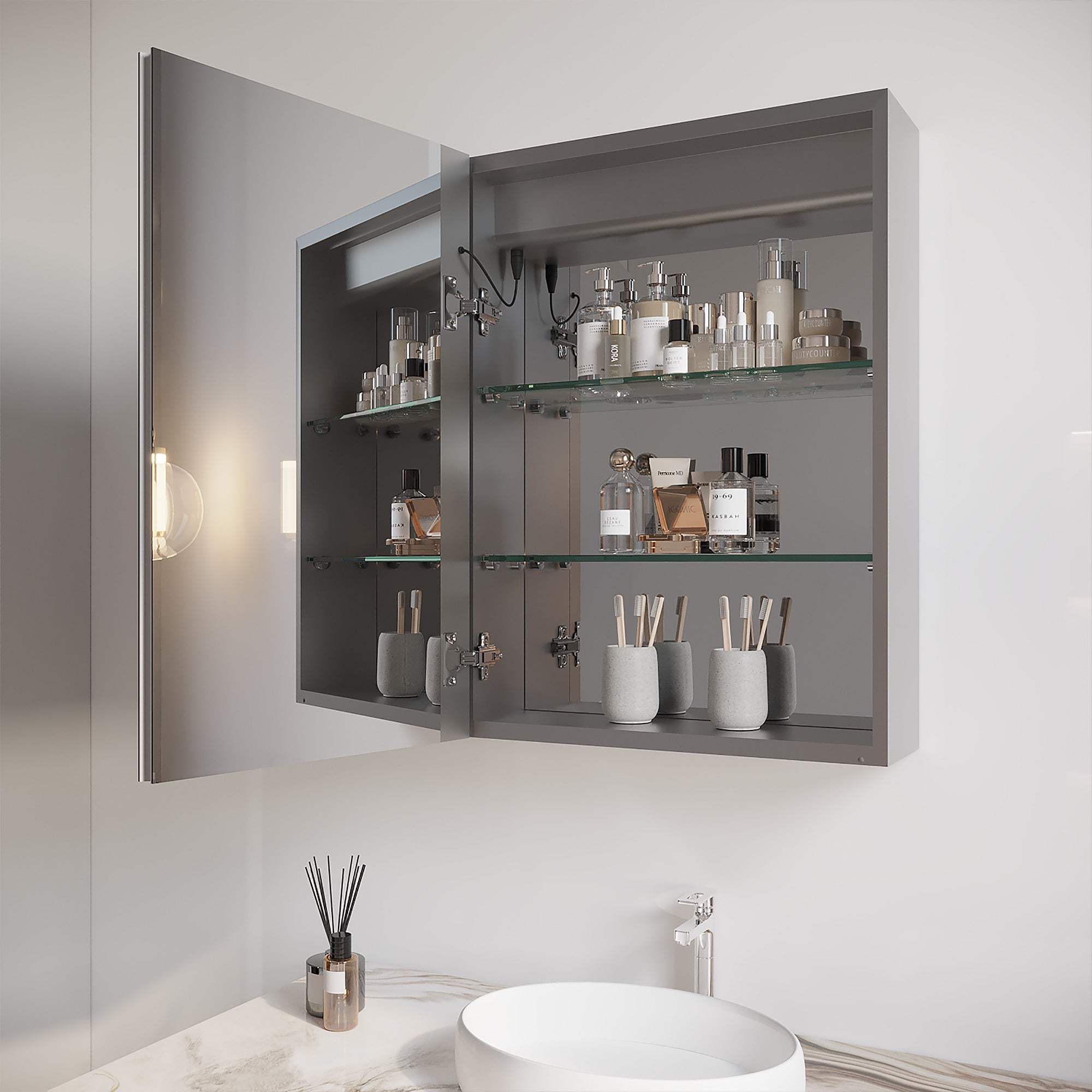 20" x 26" LED Recessed/Surface-Mount Medicine Cabinet with Mirror and Defogger (Left)