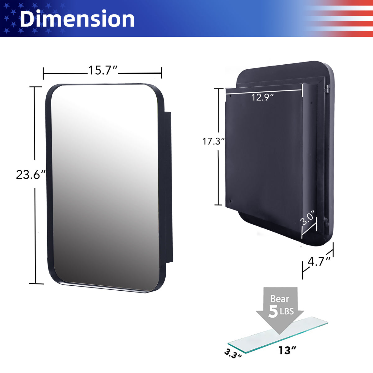 RAINLEX 16" x 24" Recessed Medicine Cabinet with Mirror