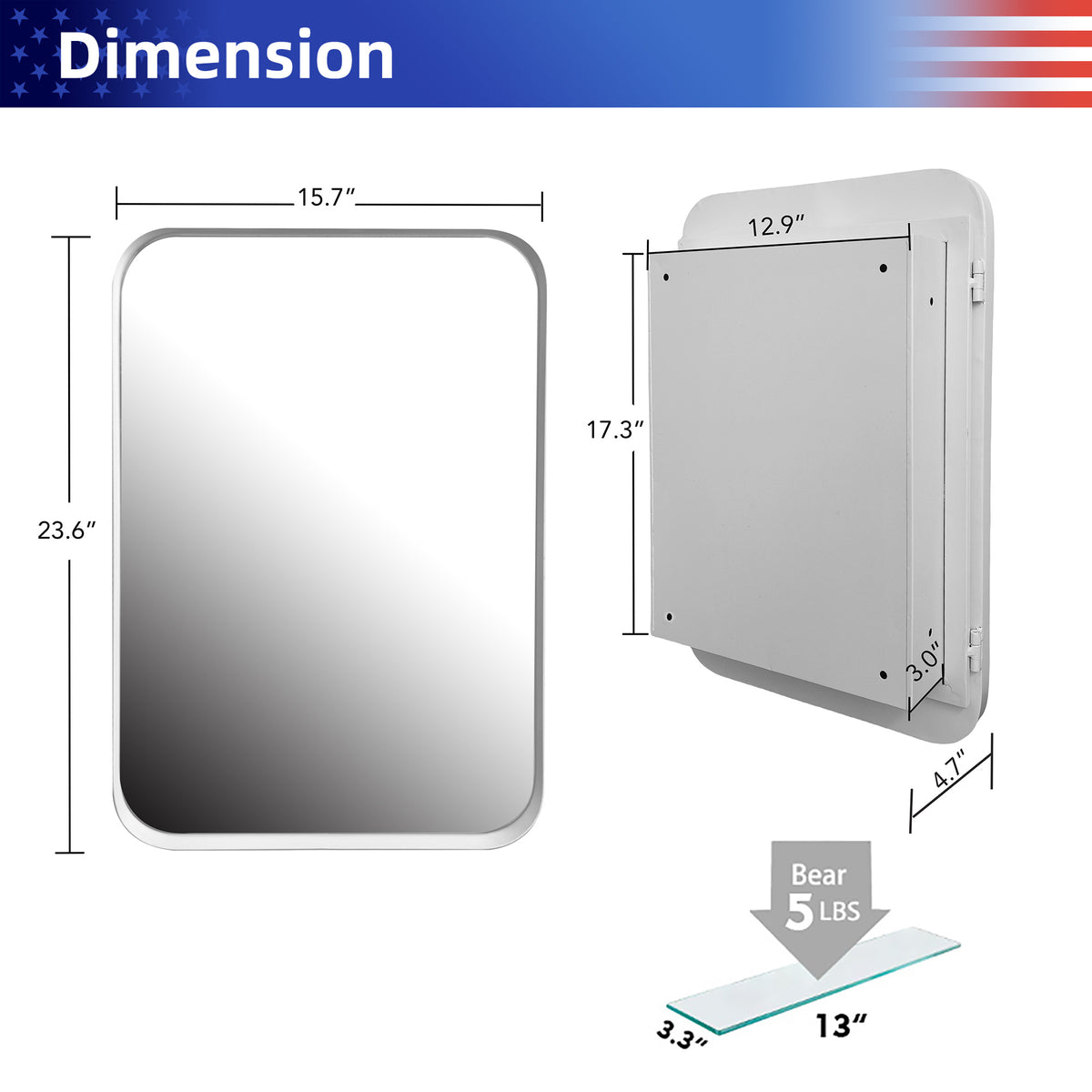 RAINLEX 16" x 24" Recessed Medicine Cabinet with Mirror