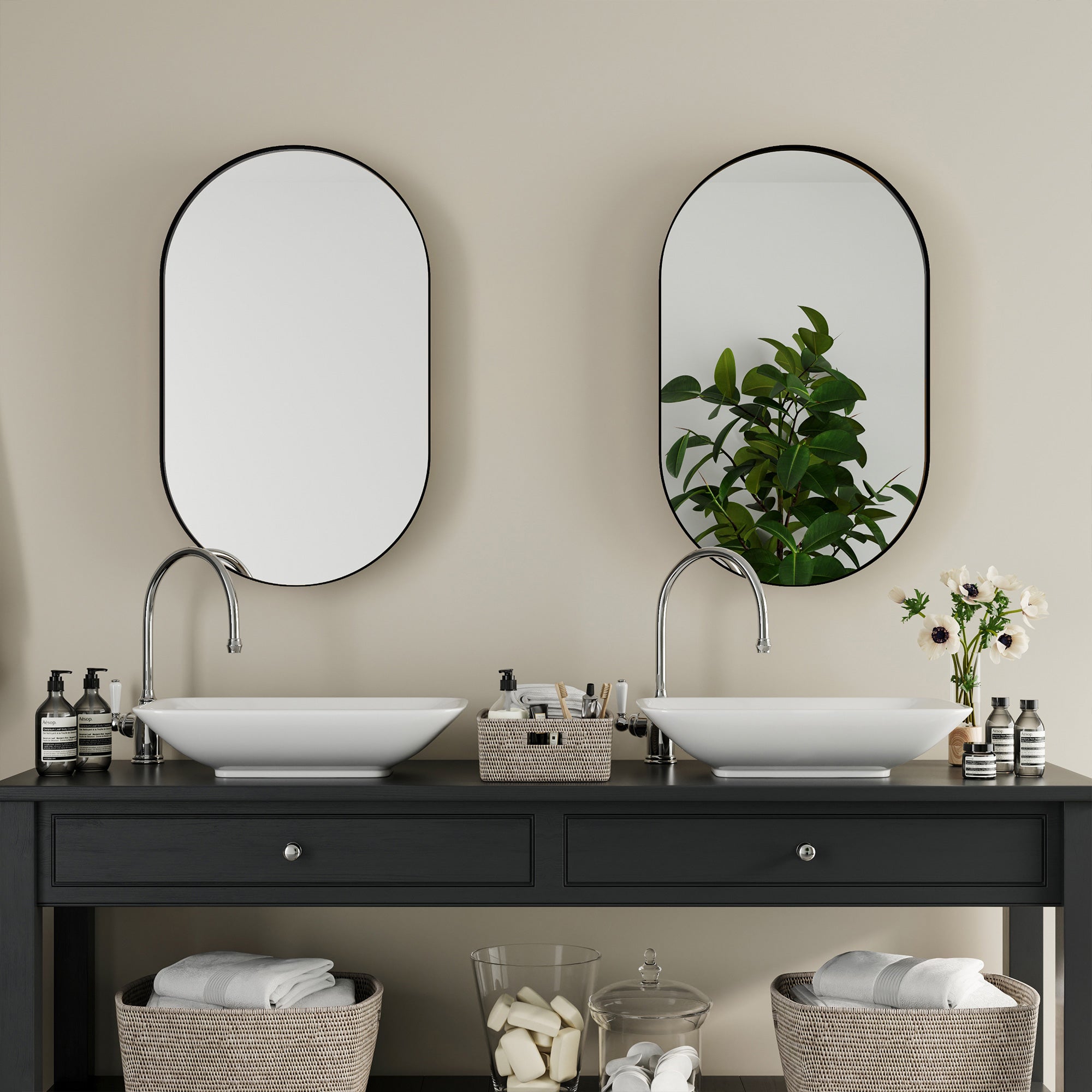 20" x 34" Recessed Framed Medicine Cabinet with Mirror, Matte Black