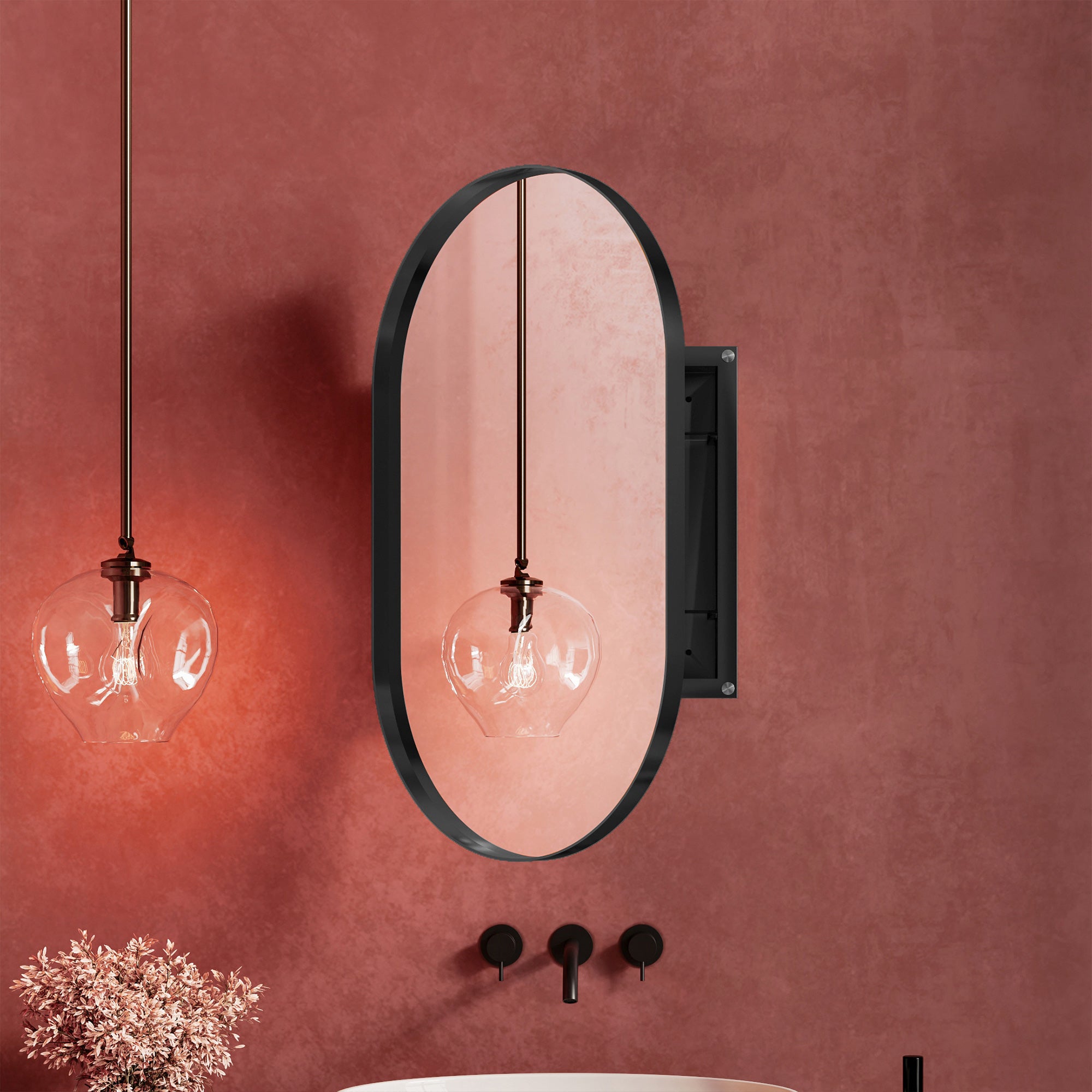 20" x 34" Recessed Framed Medicine Cabinet with Mirror, Matte Black