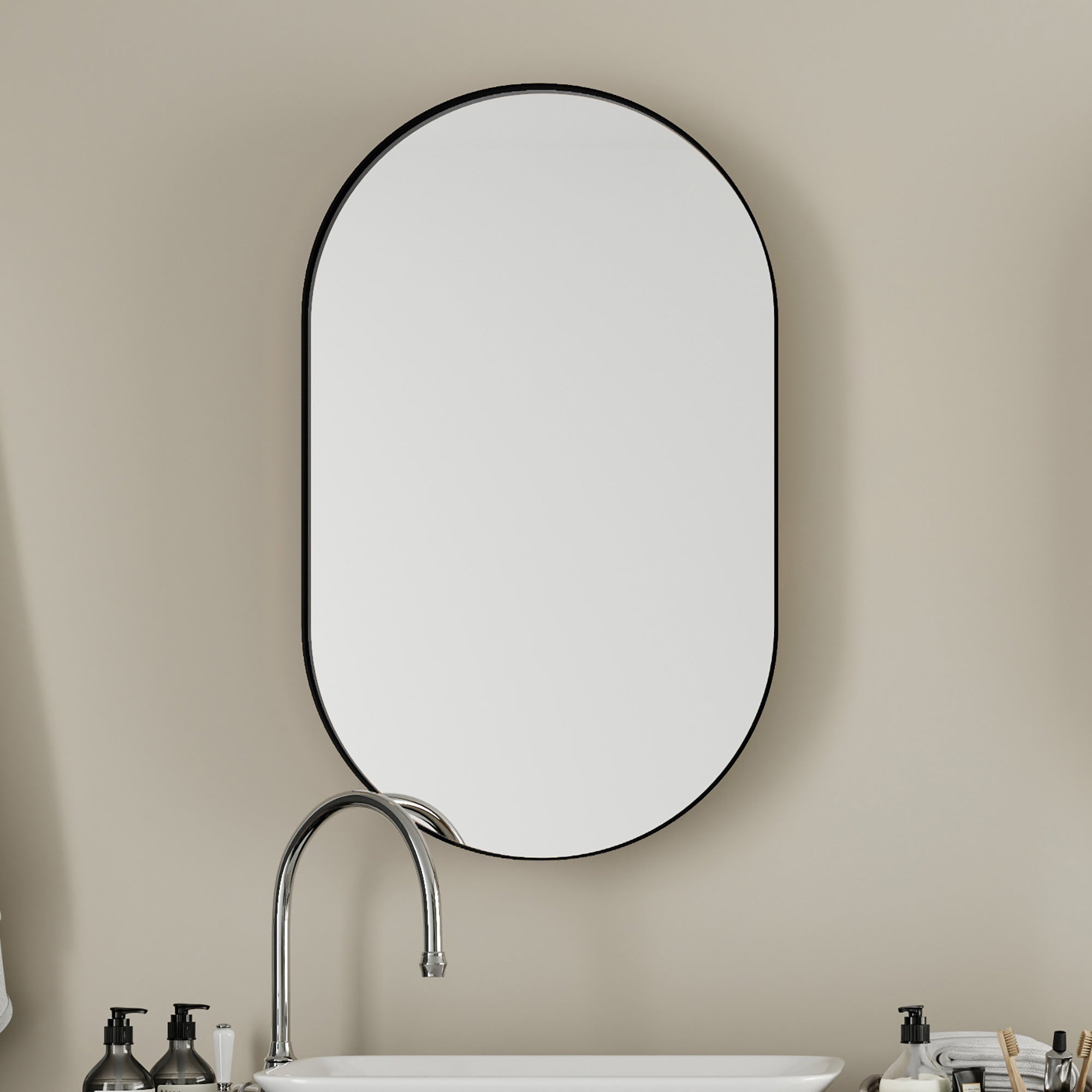 20" x 34" Recessed Framed Medicine Cabinet with Mirror, Matte Black