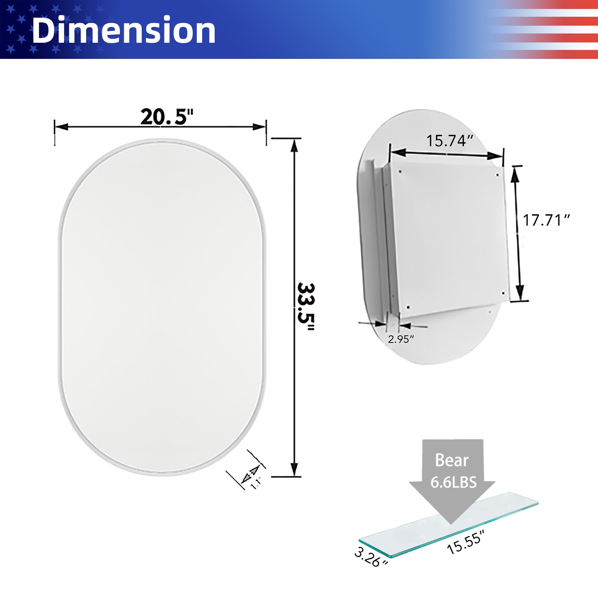 20" x 34" Recessed Framed Medicine Cabinet with Mirror, Matte Black
