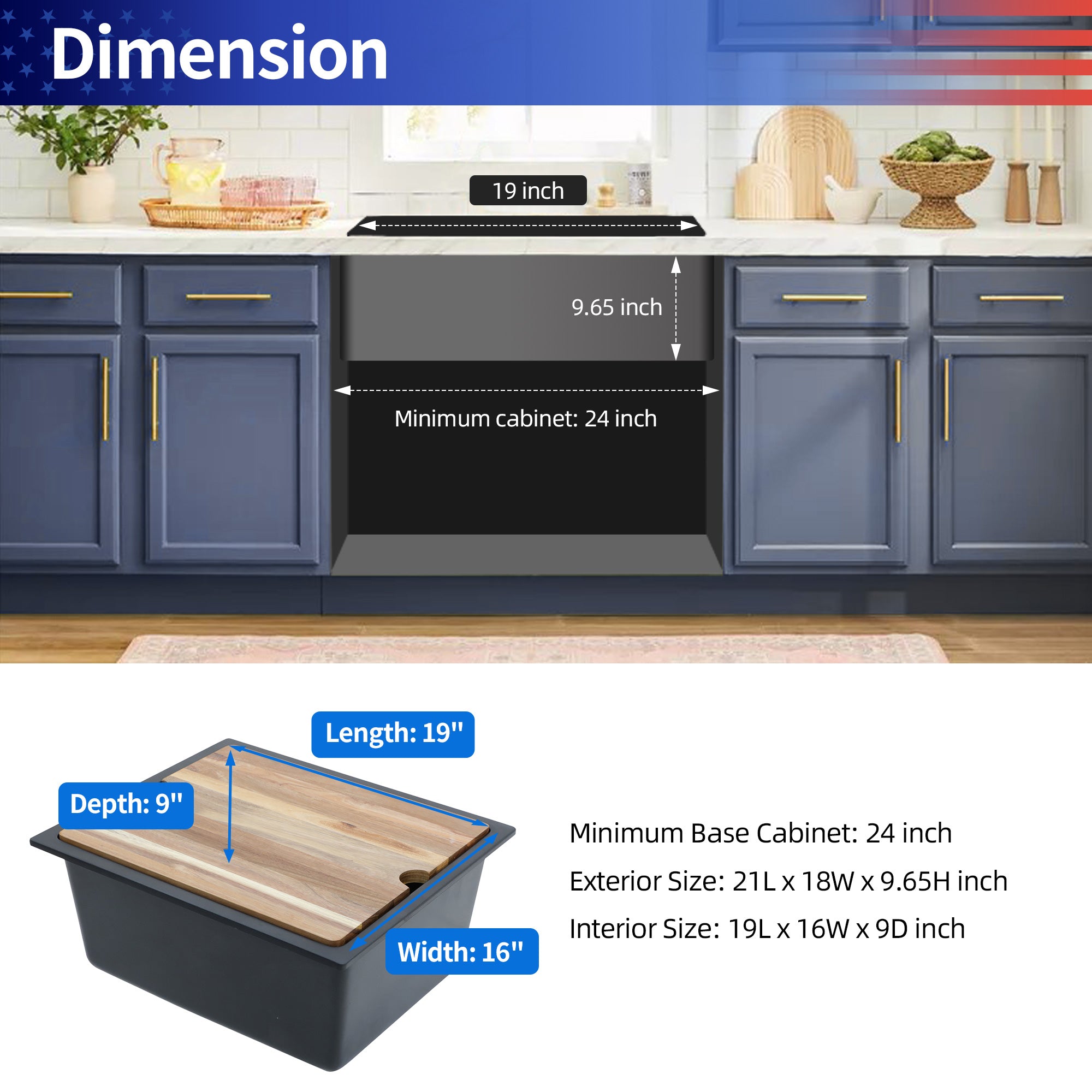 21" x 18" Undermount Single Bowl Quartz Composite Workstation Sink, Matte Black