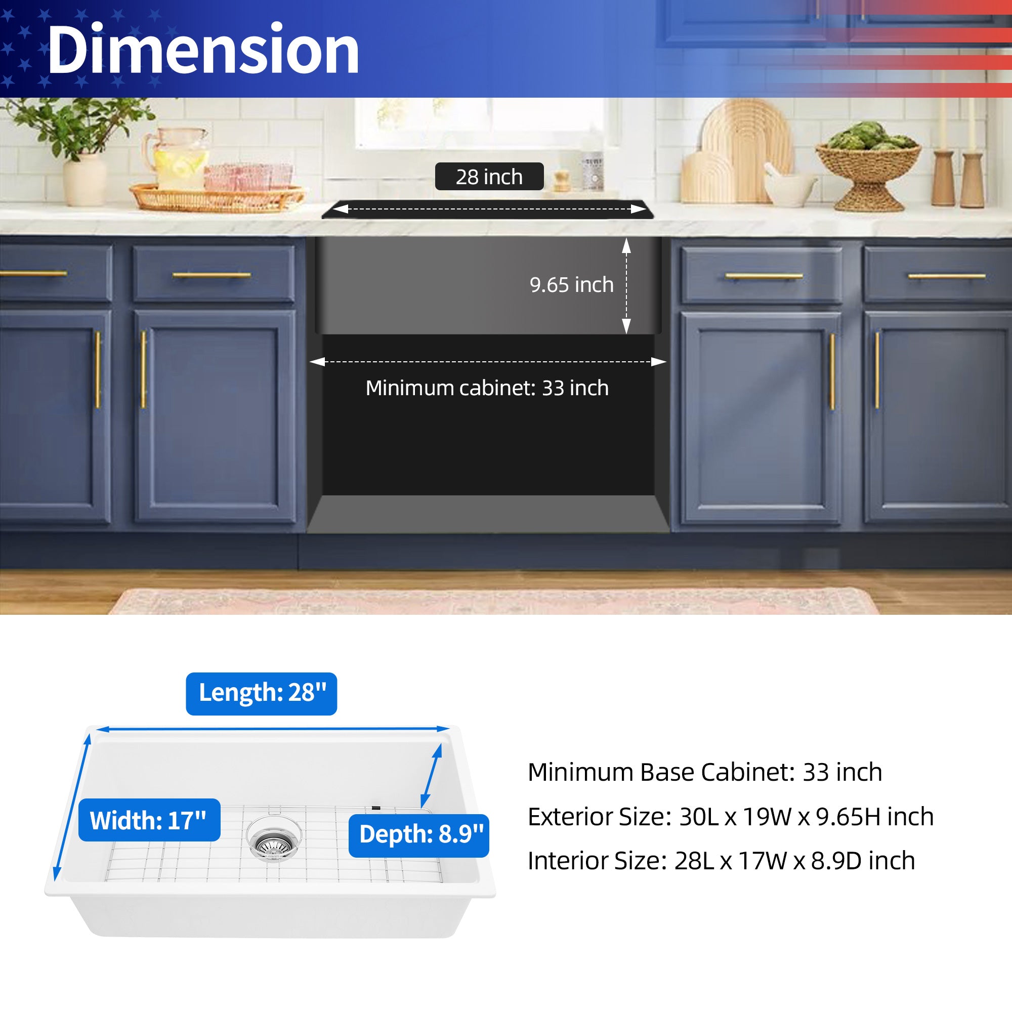 30" x 19" Undermount Single Bowl Quartz Composite Workstation Sink, Matte White