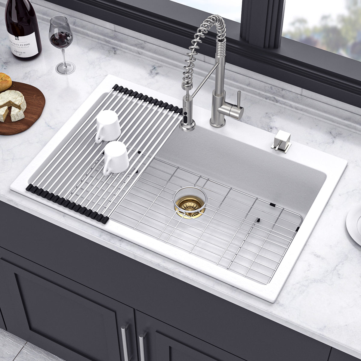 RAINLEX 33" x 22" Drop-In Kitchen Sink in Matte White