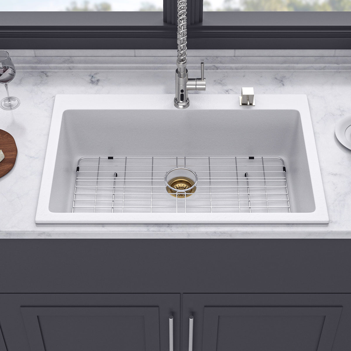 RAINLEX 33" x 22" Drop-In Kitchen Sink in Matte White