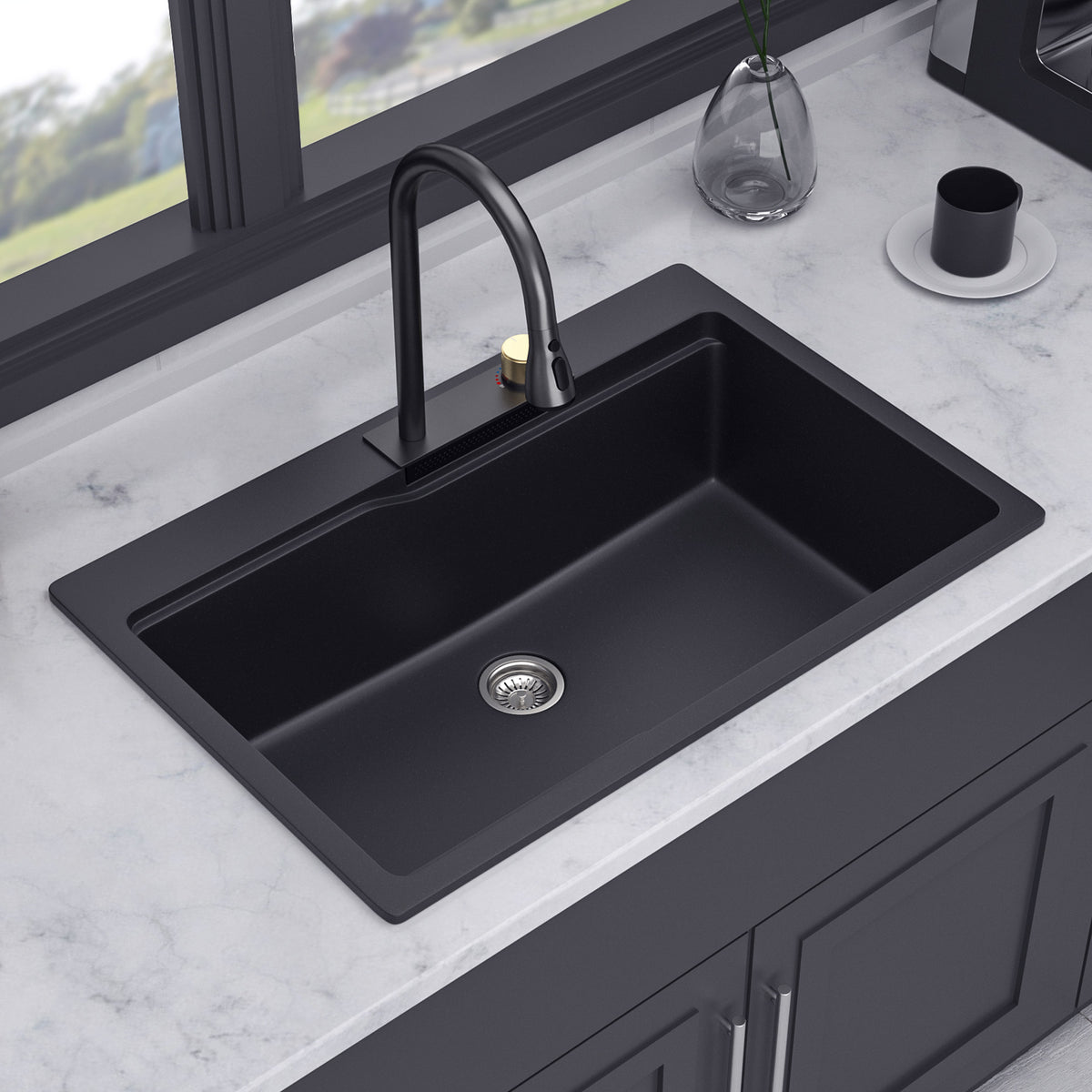 RAINLEX 33" x 22" Undermount Kitchen Sink with Pull-Out Faucet in Matte White
