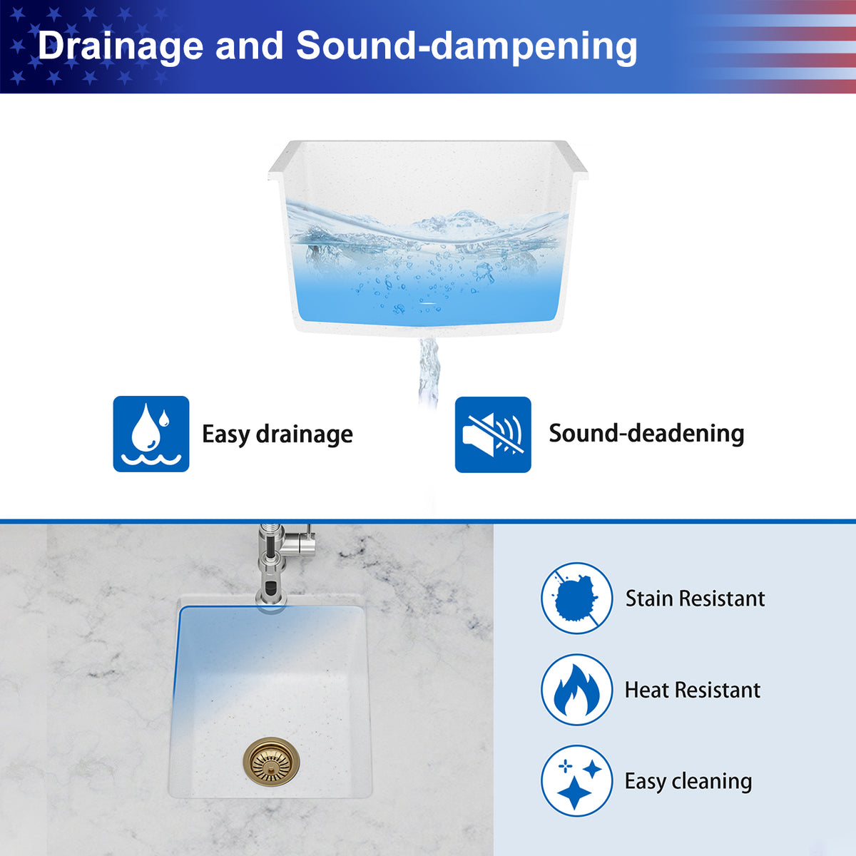 RAINLEX White Quartz Composite Undermount Kitchen Sink, Single Bowl Granite Composite Prep Sink