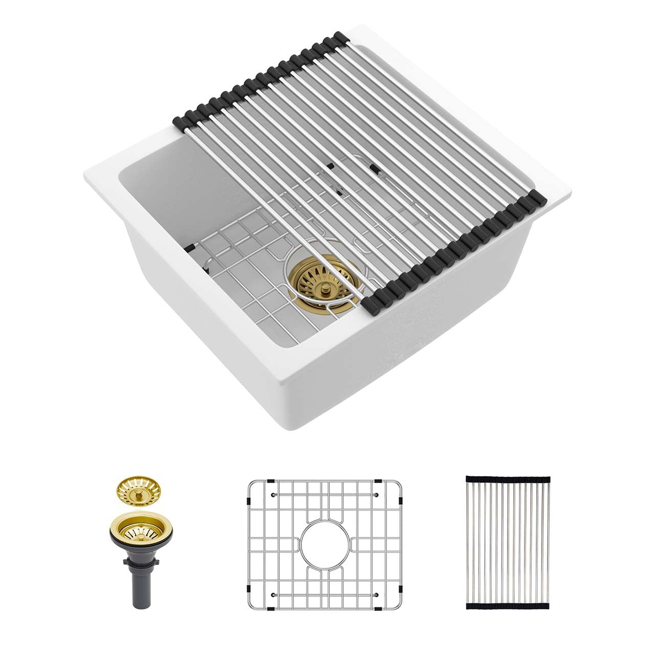 17.7" Undermount Single Bowl Quartz Composite Kitchen Sink, White