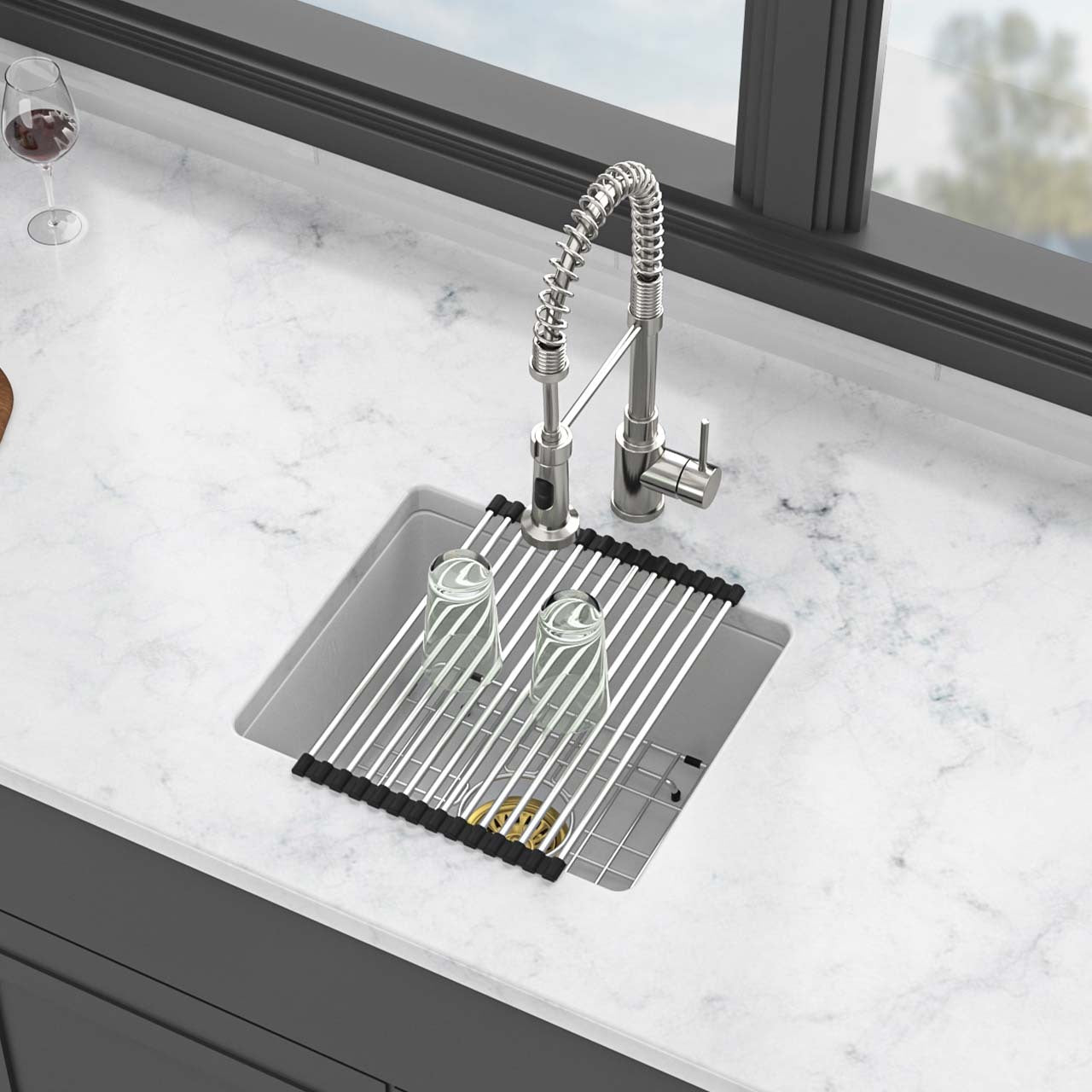 17.7" Undermount Single Bowl Quartz Composite Kitchen Sink, White