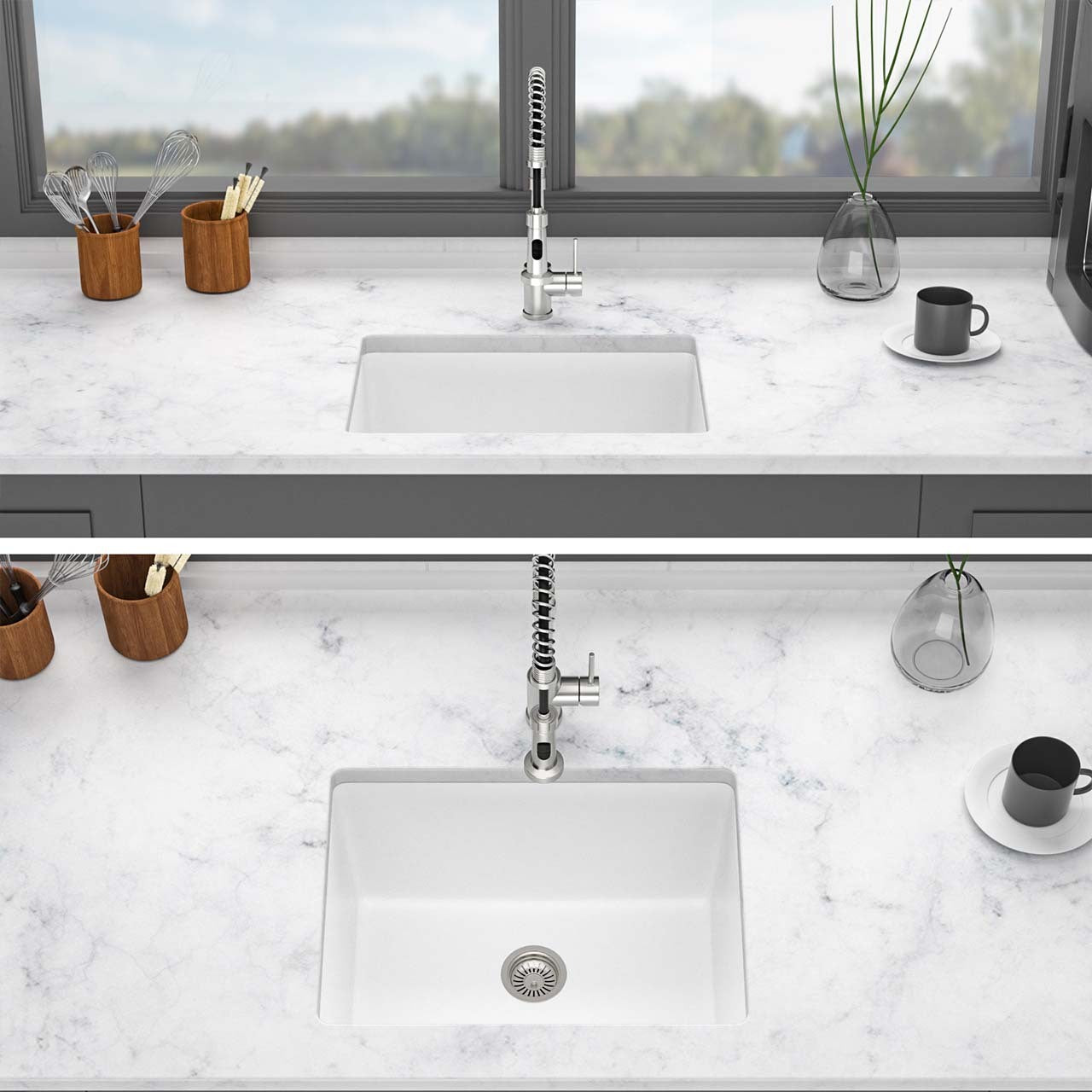24" Undermount Single Bowl Quartz Composite Utility Sink, White