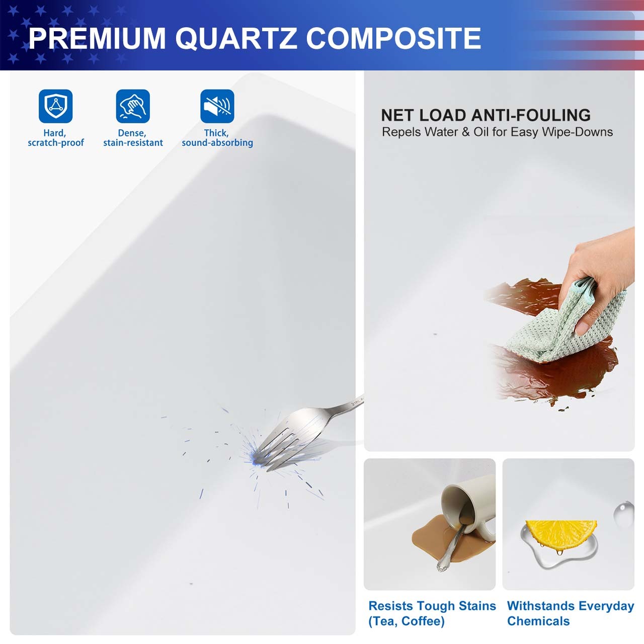 24" Undermount Single Bowl Quartz Composite Utility Sink, White
