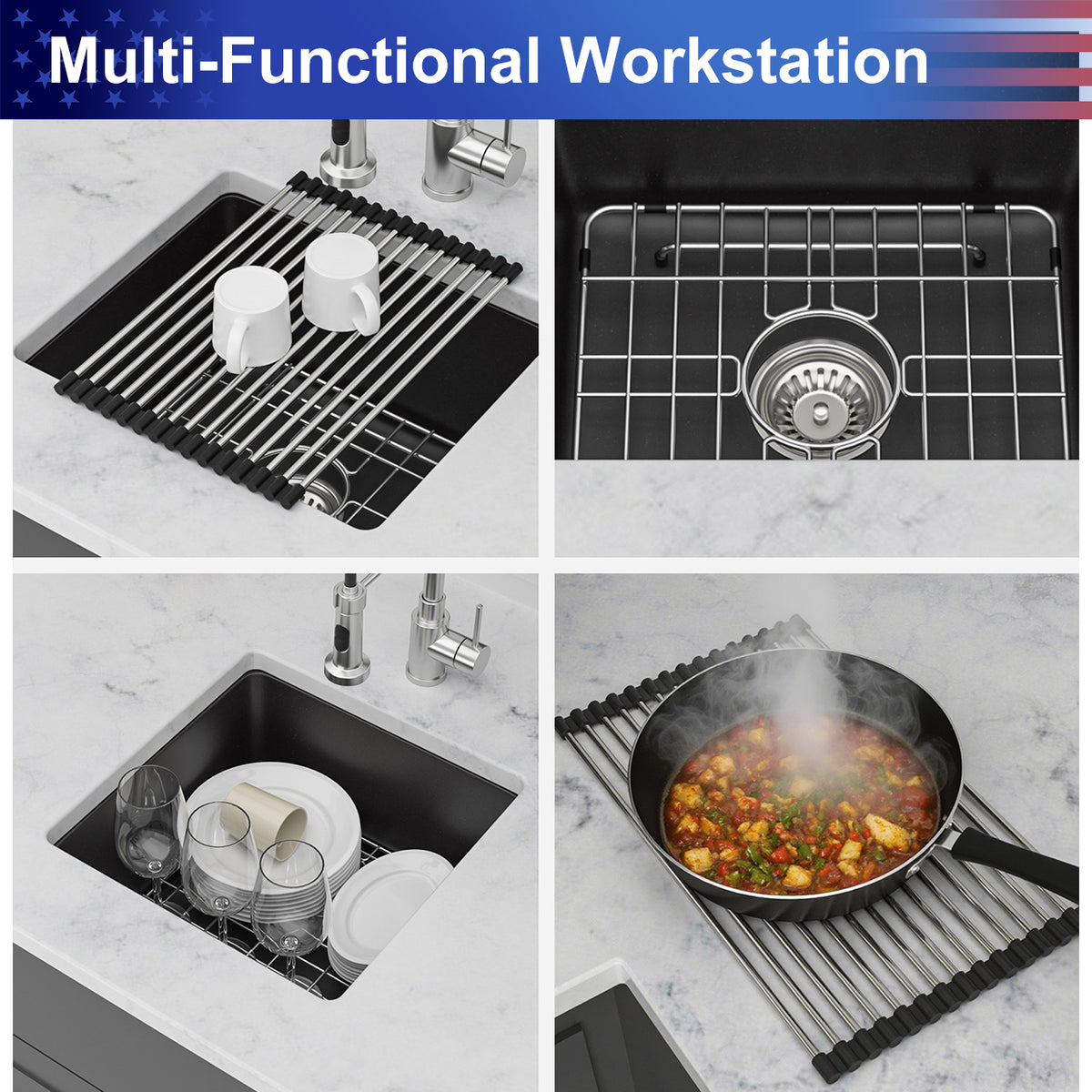 Black Quartz Composite Undermount Bar Sink, Single Bowl Granite Composite Prep Sink with Rear Drain