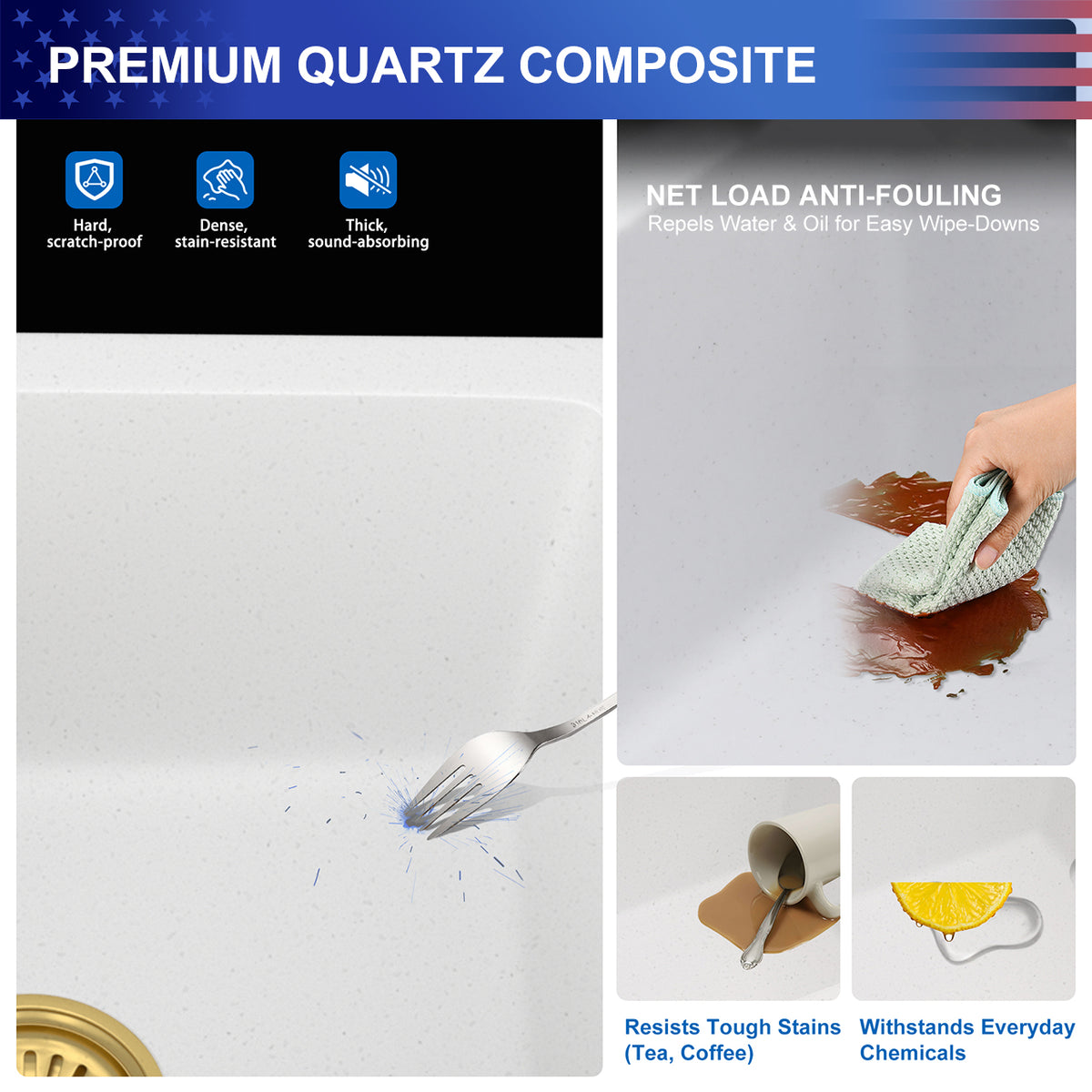 17 in. x 19 in. White Quartz Composite Undermount Workstation Bar Sink, Single Bowl Prep Sink with Cutting Board & Bottom Grid