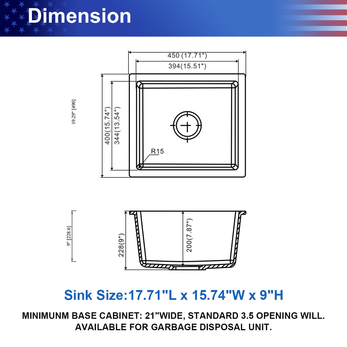 Black Quartz Composite Undermount Kitchen Sink, Single Bowl Granite Composite Prep Sink