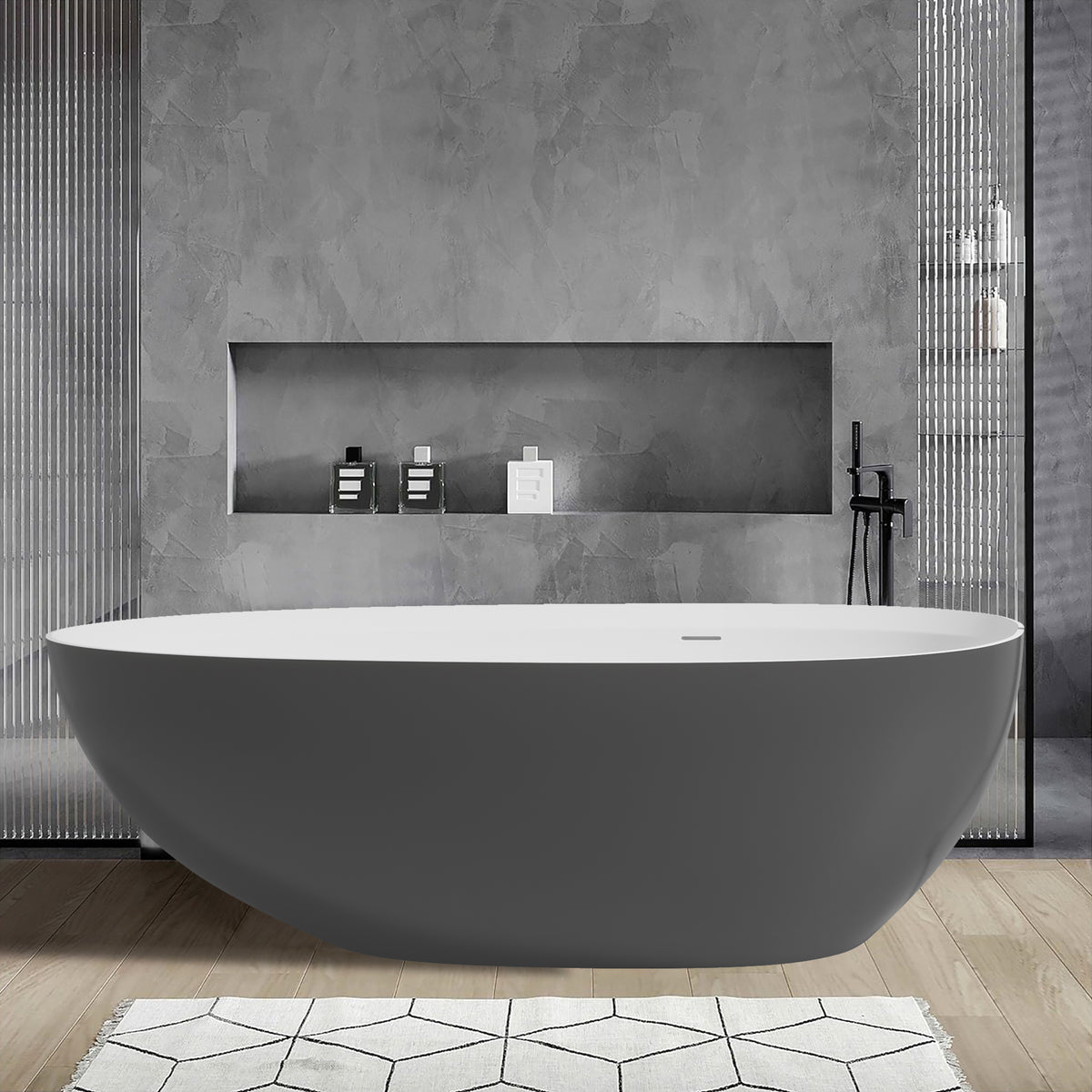 RAINLEX 71 in. Egg-Shaped Solid Surface Freestanding Soaking Bathtub