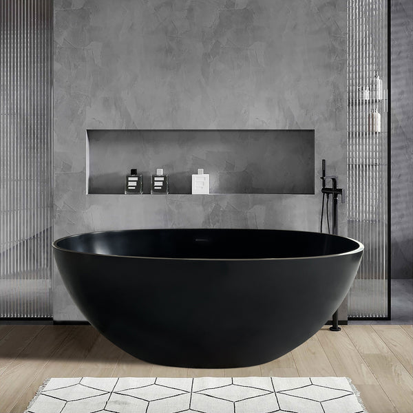 55" Oval Shaped Freestanding Solid Surface Soaking Bathtub with Overflow RX-S02-55MB