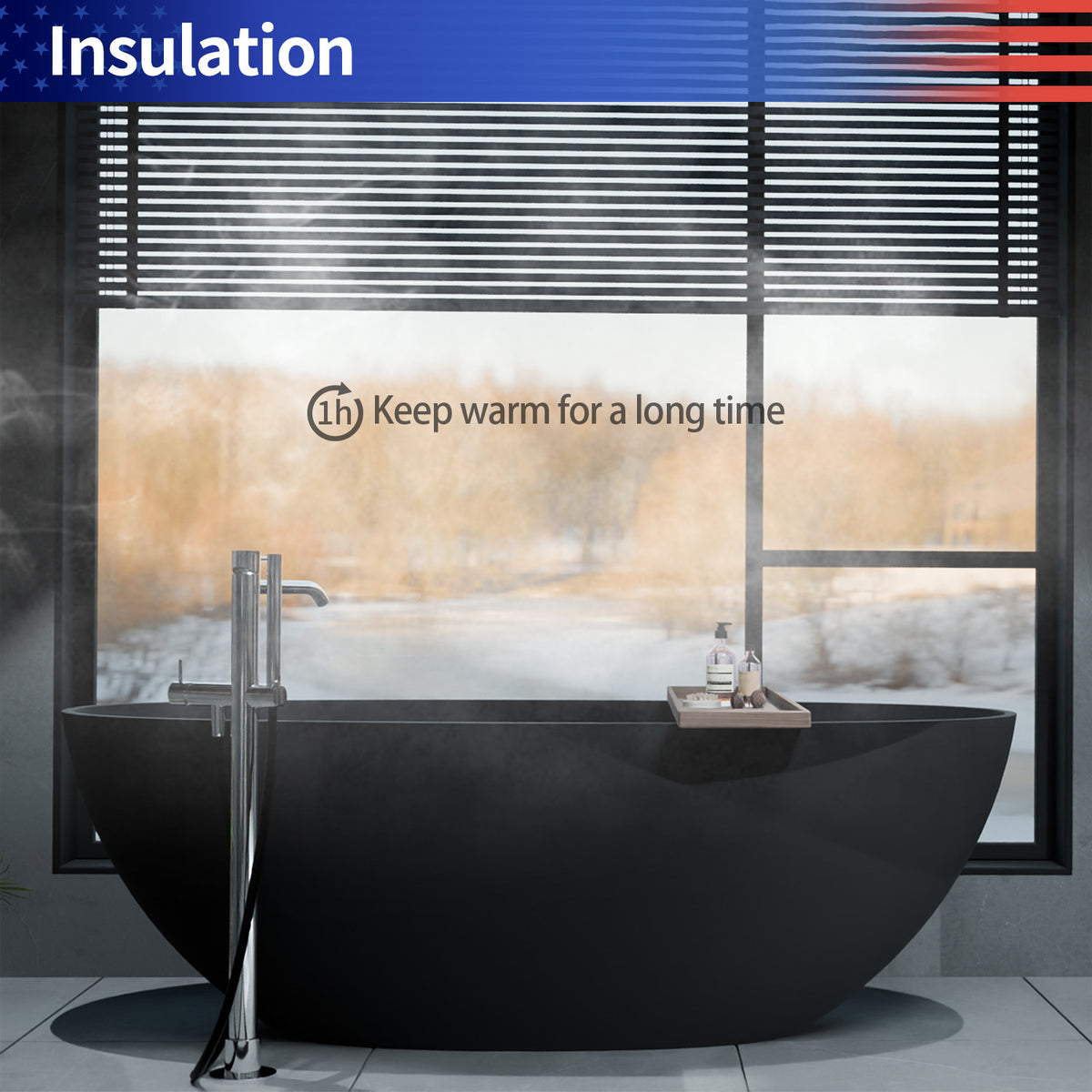 61 in. Oval Solid Surface Freestanding Soaking Bathtub with Overflow, Matte Black
