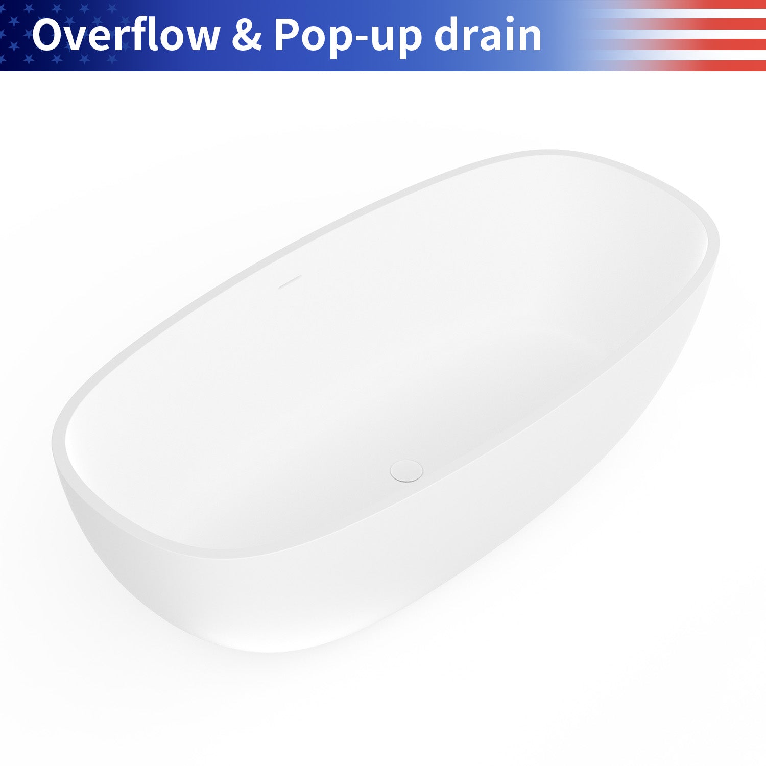 71 in. Matte White Oval Solid Surface Freestanding Soaking Bathtub, One-Piece Stone Resin Bathtub with Center Drain for Medium to Large Bathrooms