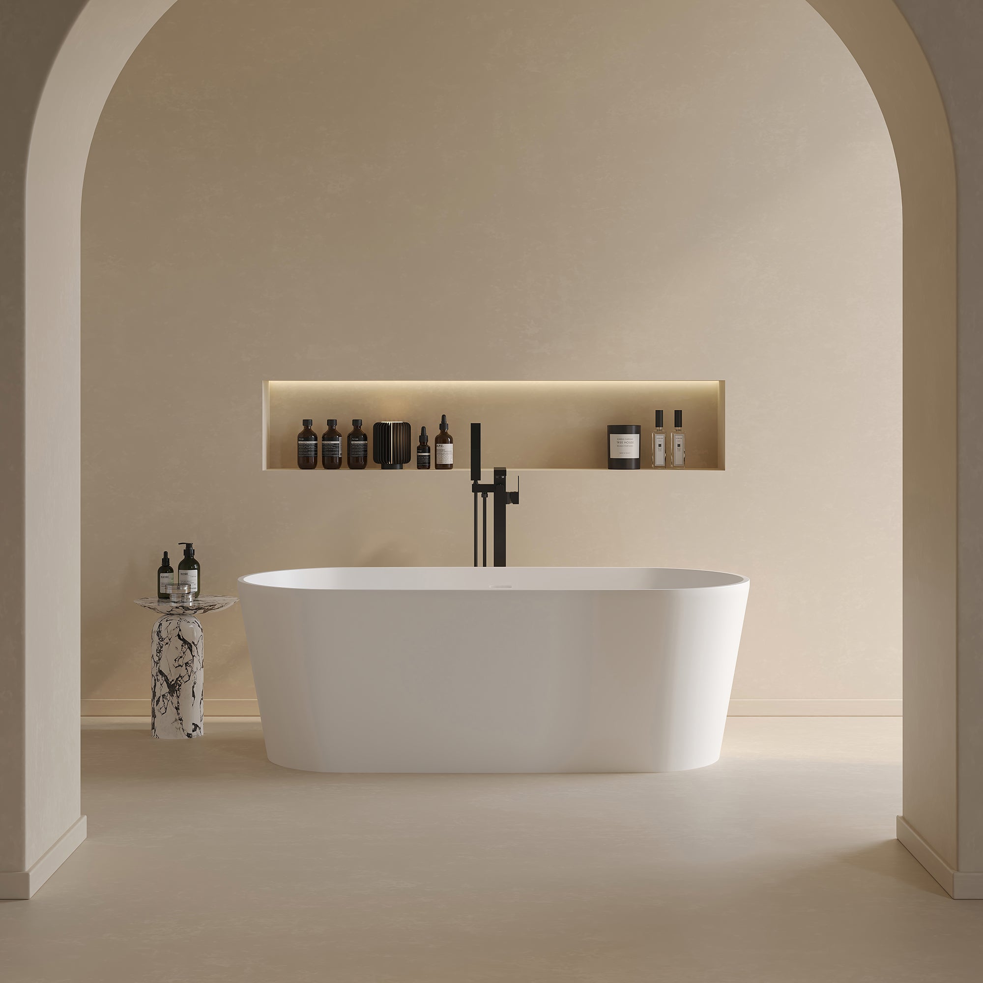 63" Oval Solid Surface Freestanding Soaking Bathtub (S03)
