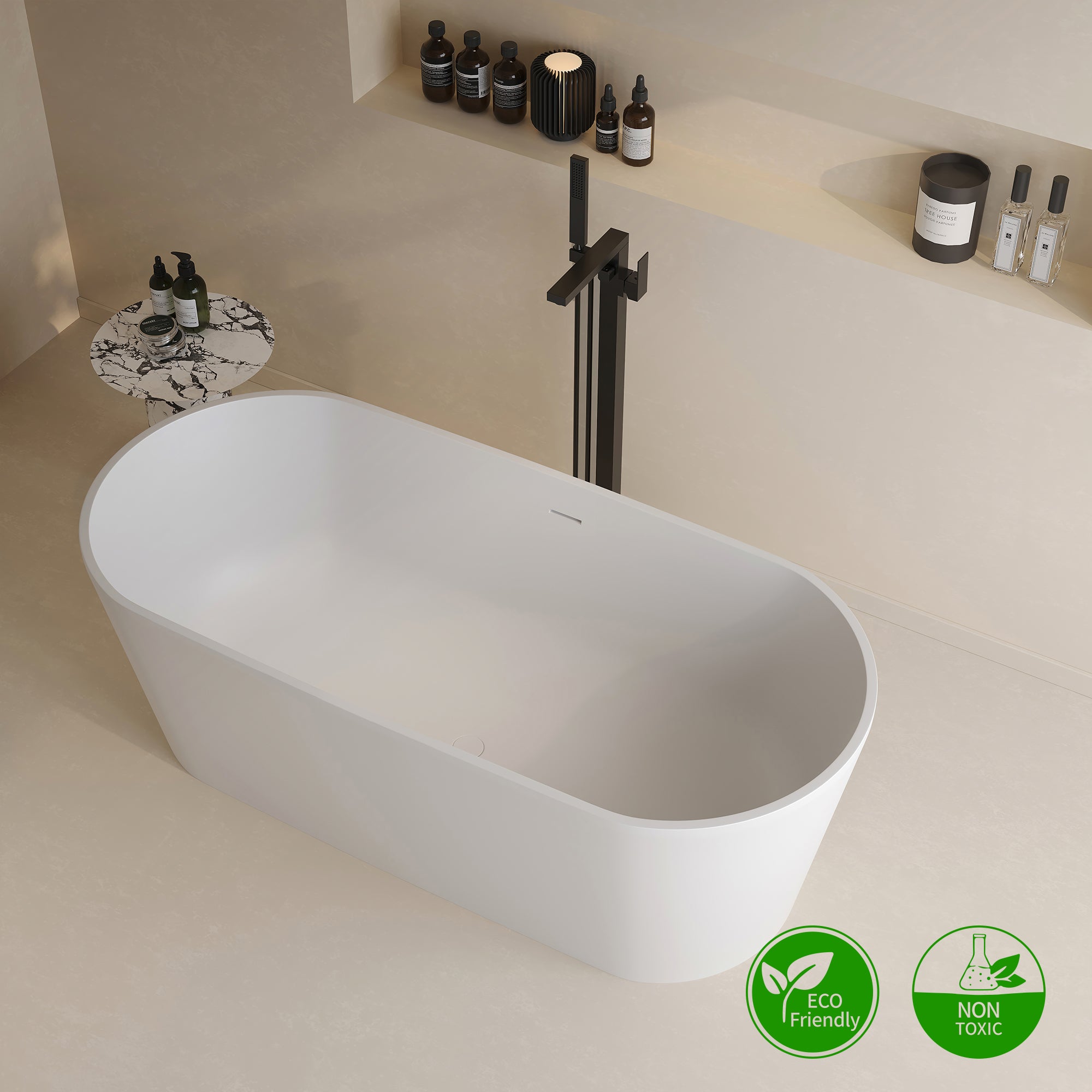 63" Oval Solid Surface Freestanding Soaking Bathtub (S03)