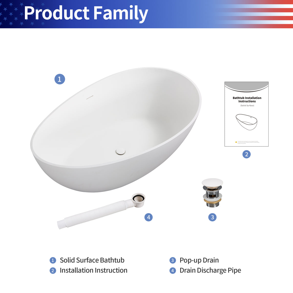 63" Oval Solid Surface Freestanding Soaking Bathtub,RX-S04-63