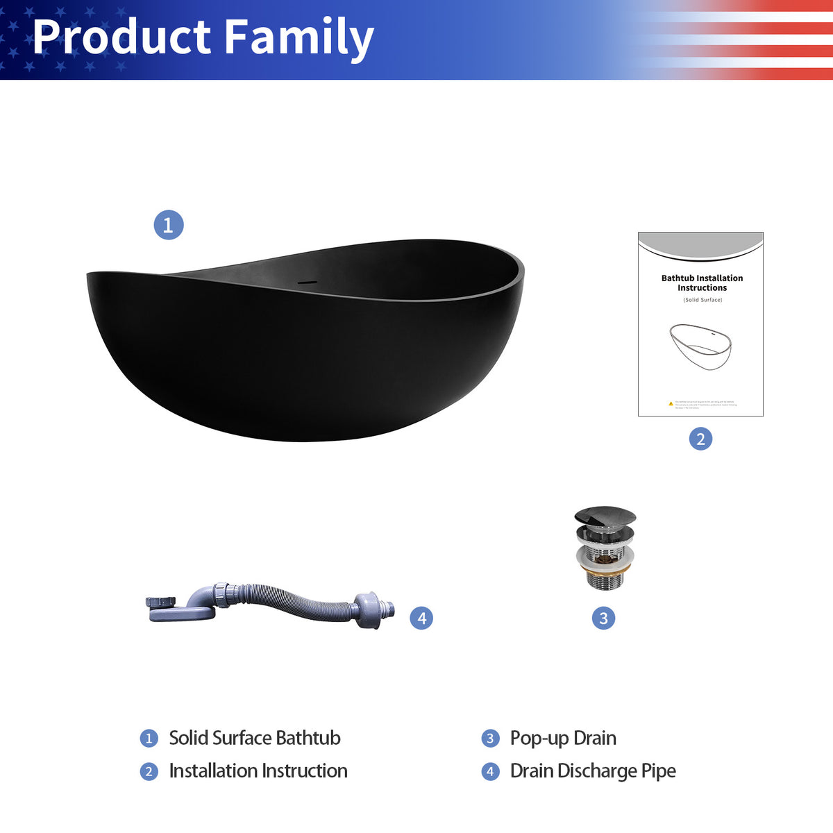 RAINLEX 71 in. Solid Surface Freestanding Soaking Bathtub