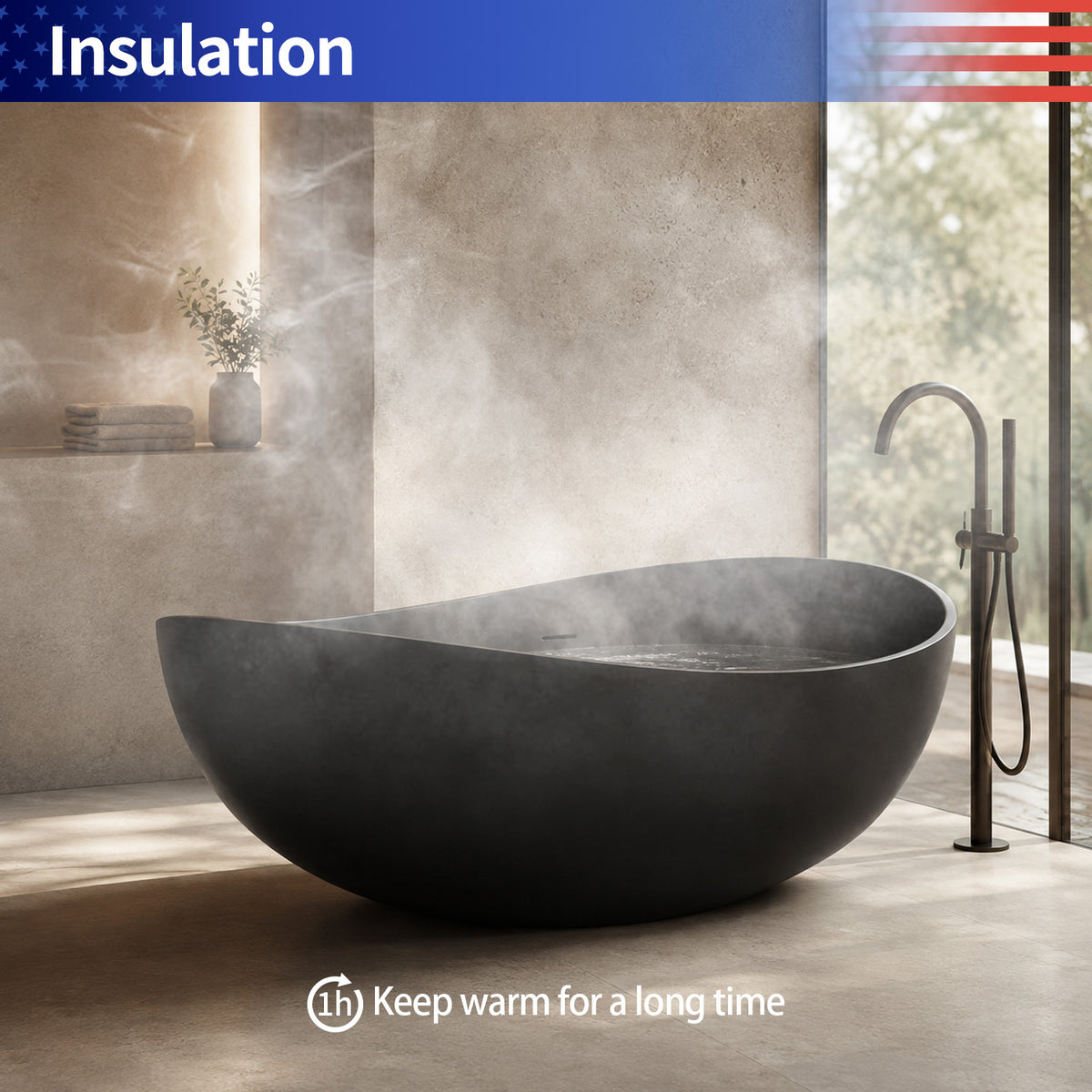 RAINLEX 71 in. Solid Surface Freestanding Soaking Bathtub
