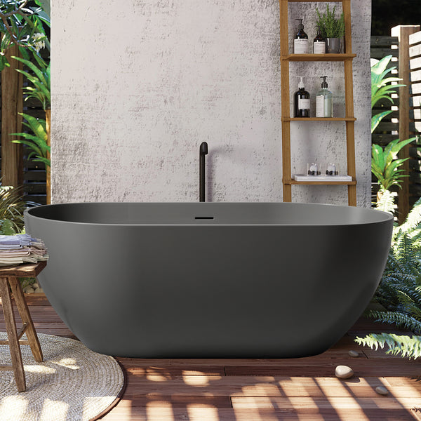 59" Oval Shaped Freestanding Solid Surface Soaking Bathtub with Overflow RX-S05-59DG