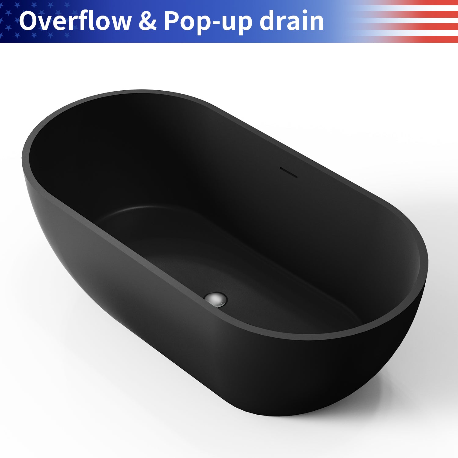 59 in. Oval Solid Surface Freestanding Bathtub, One-Piece Soaking Tub for Small to Medium Bathrooms