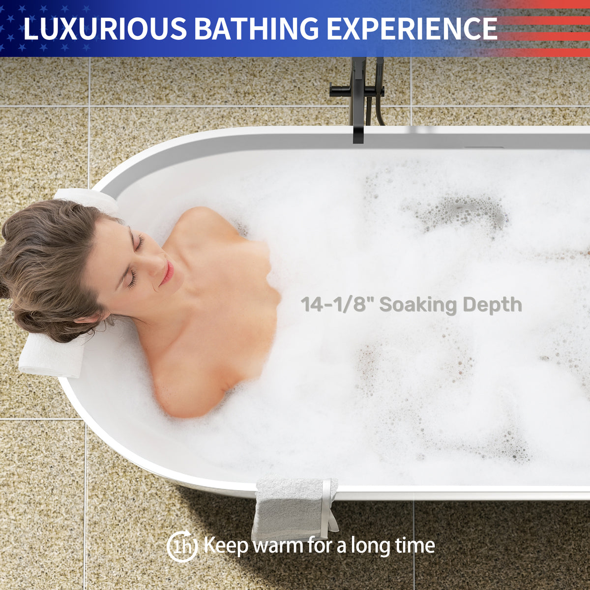 RAINLEX 63 in. Freestanding Stone Resin Soaking Bathtub in Matte White