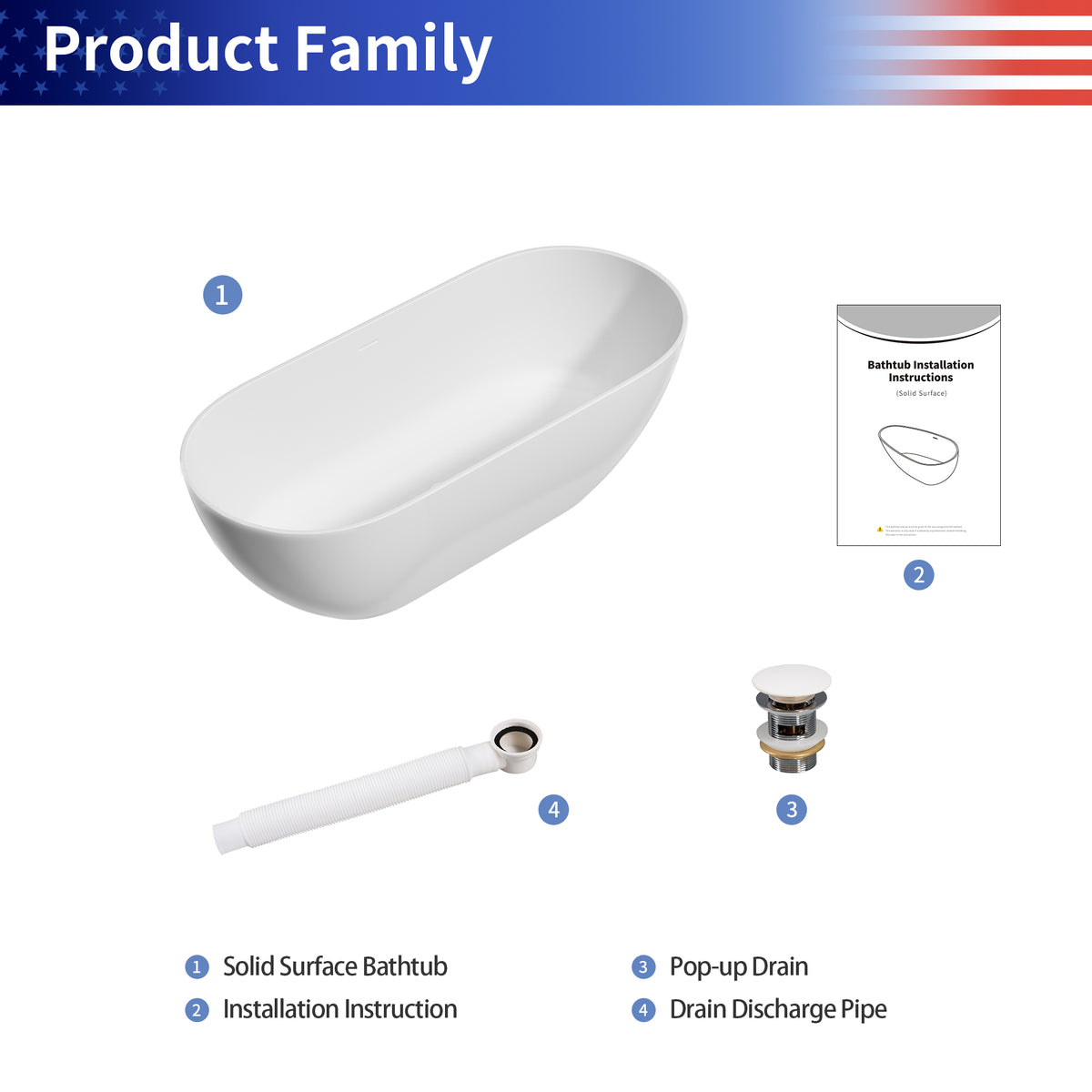 RAINLEX 63 in. Freestanding Stone Resin Soaking Bathtub in Matte White