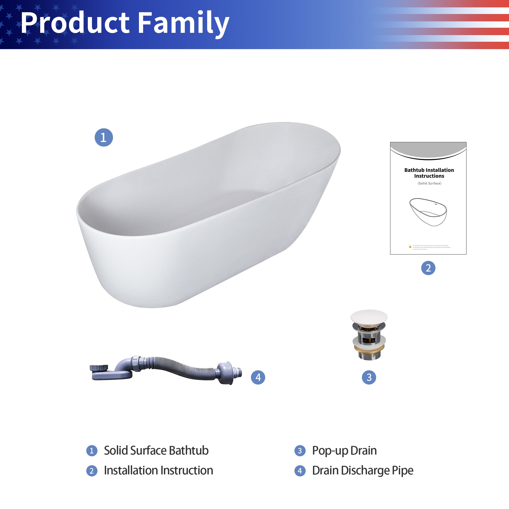 67" Solid Surface Freestanding Soaking Bathtub (S06)
