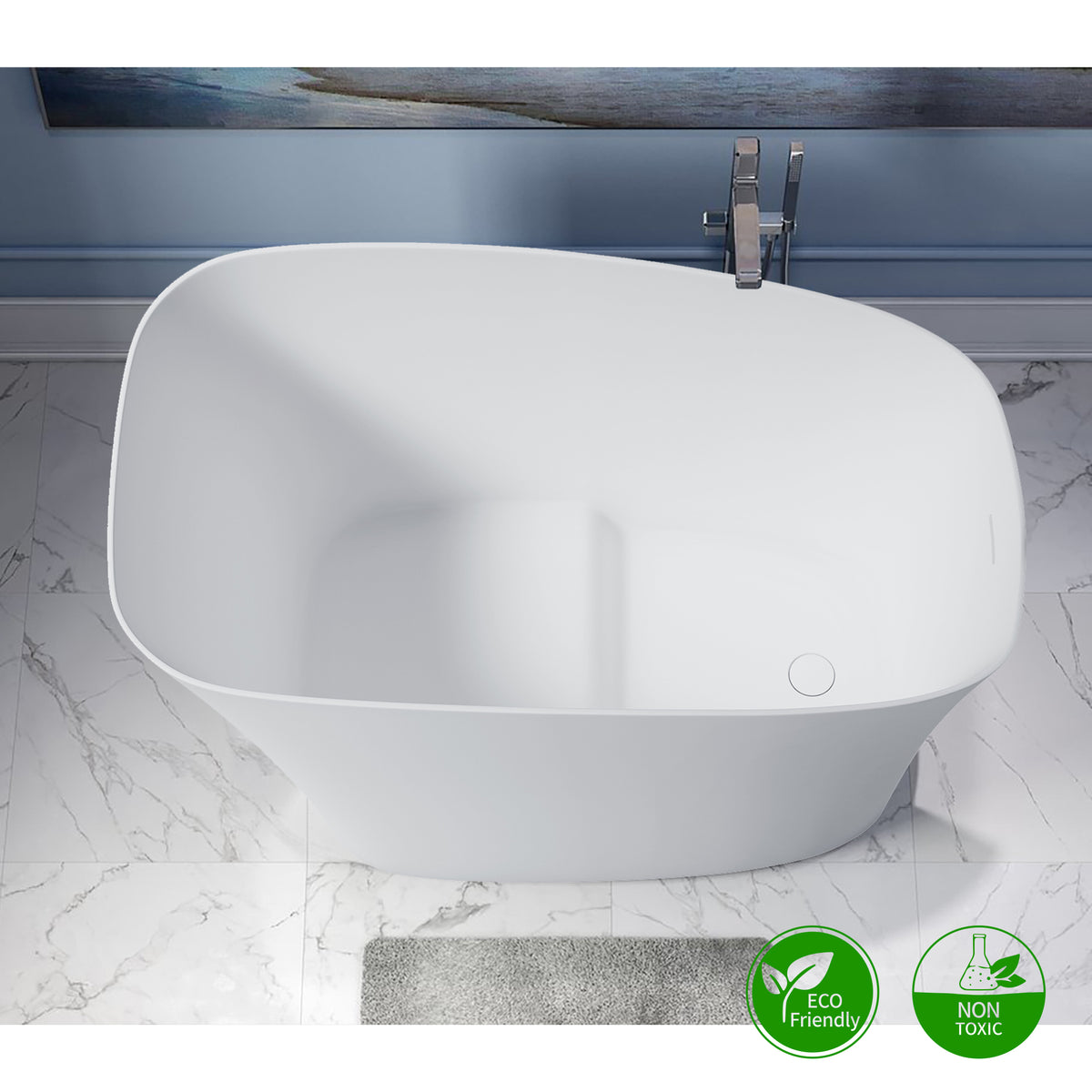 RAINLEX 51 in. Solid Surface Freestanding Soaking Bathtub