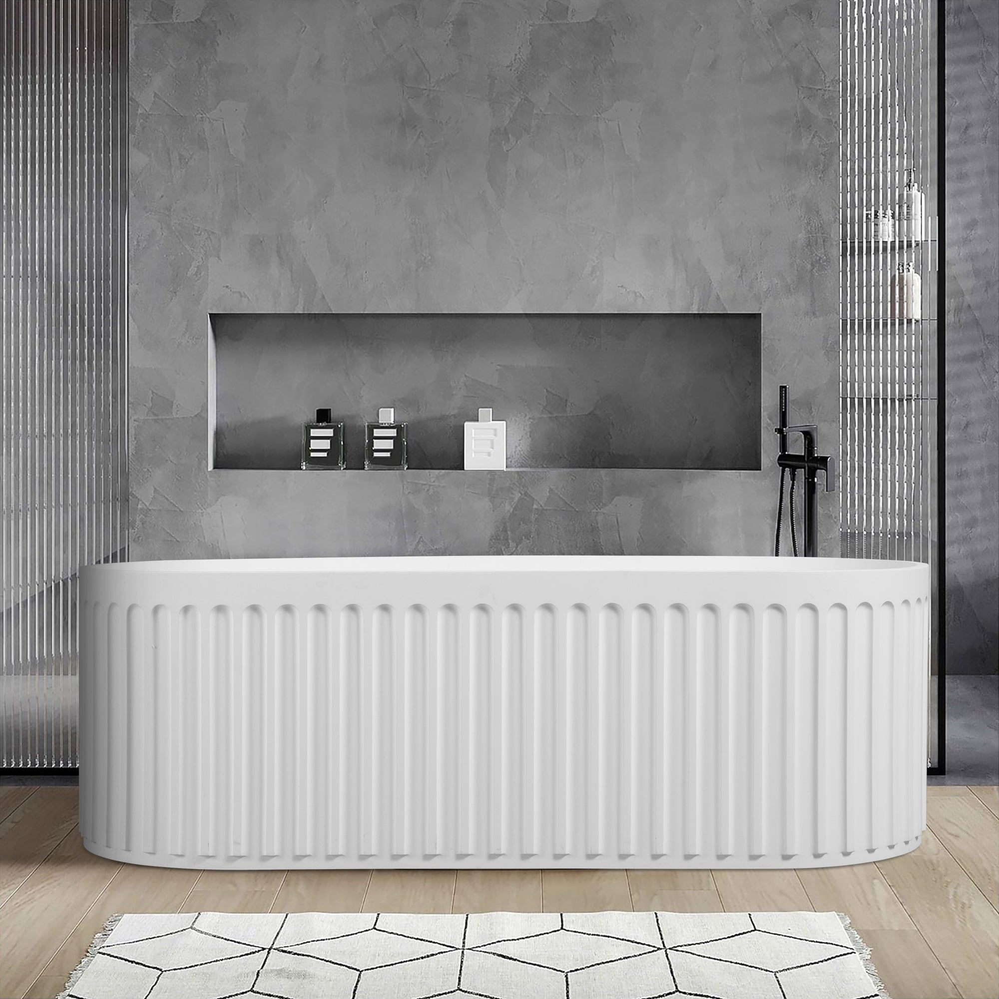 67" Oval Solid Surface Freestanding Soaking Bathtub