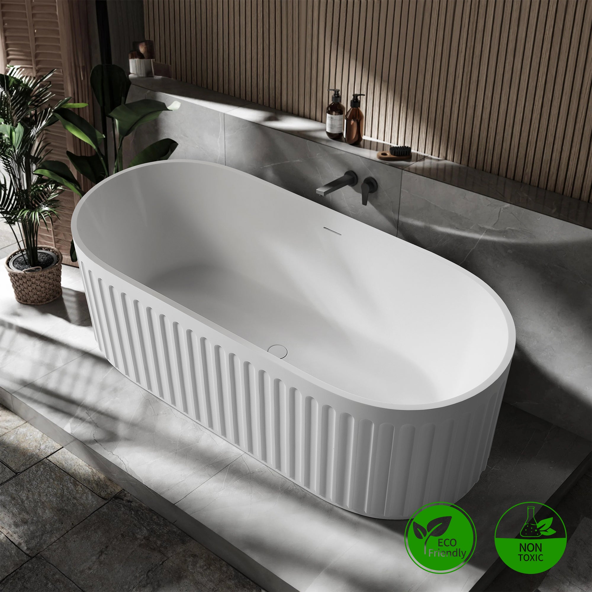 67" Oval Solid Surface Freestanding Soaking Bathtub
