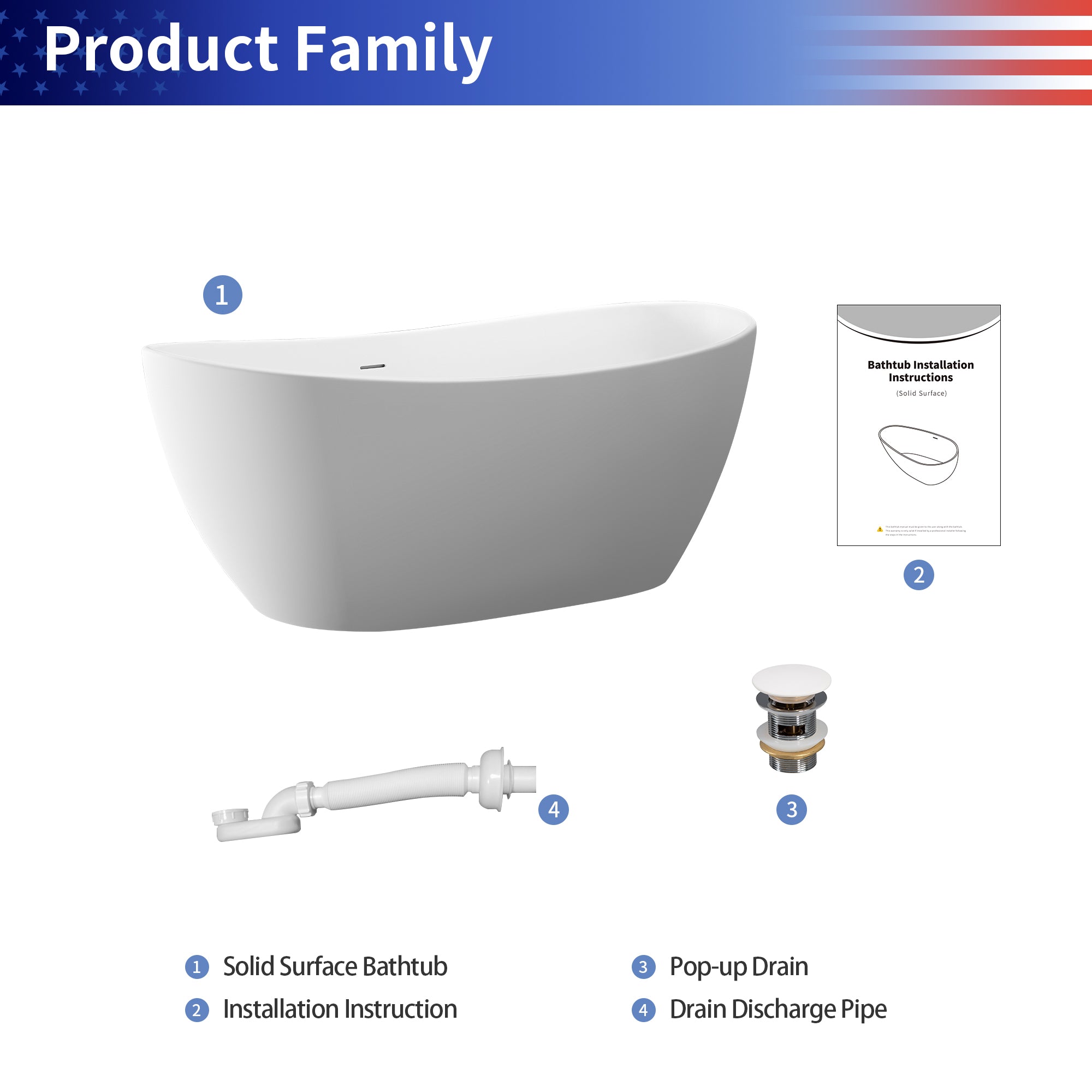 63" Solid Surface Freestanding Soaking Bathtub (S18)