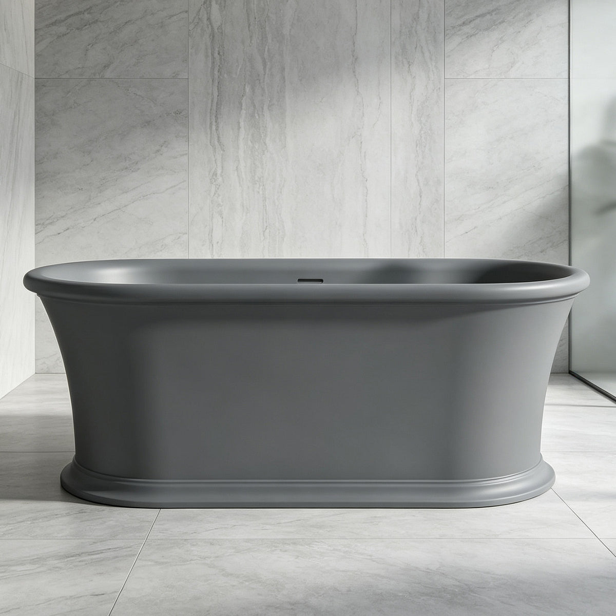 61 in. Matte Grey Solid Surface Freestanding Soaking Bathtub